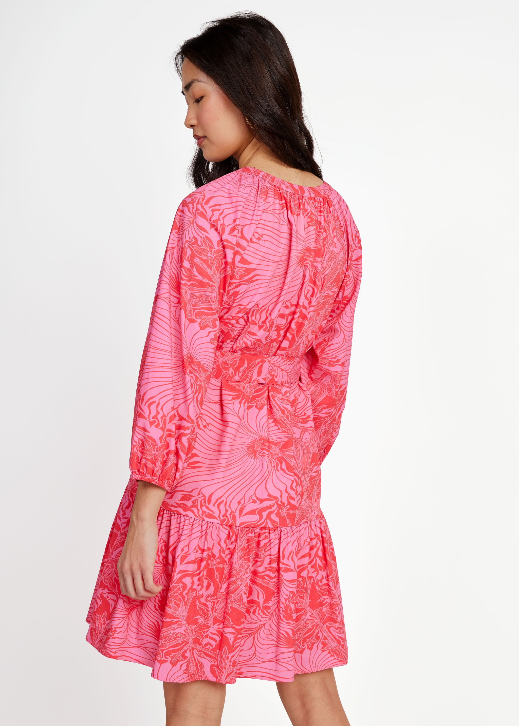 Elise Mini Dress Pink Palm Royale Poplin