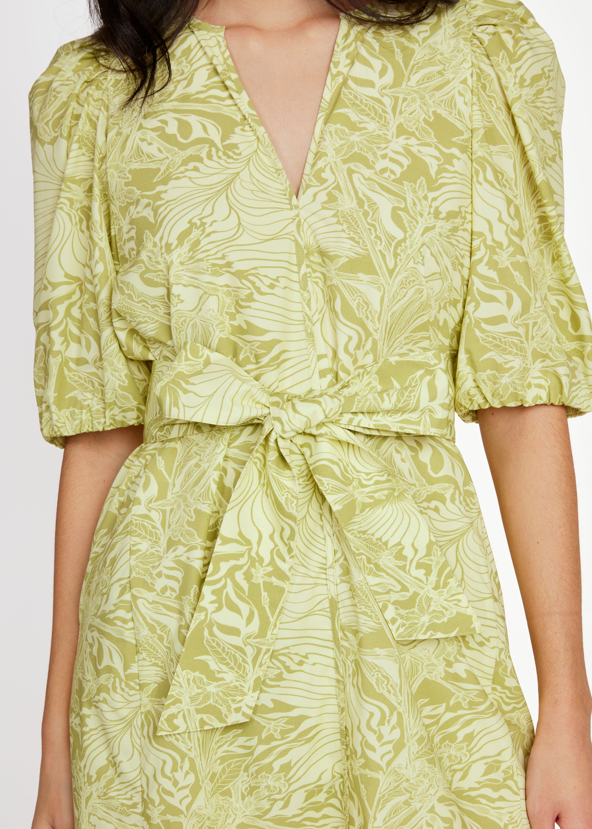 Florence Mini Dress Chartreuse Palm Royale Poplin