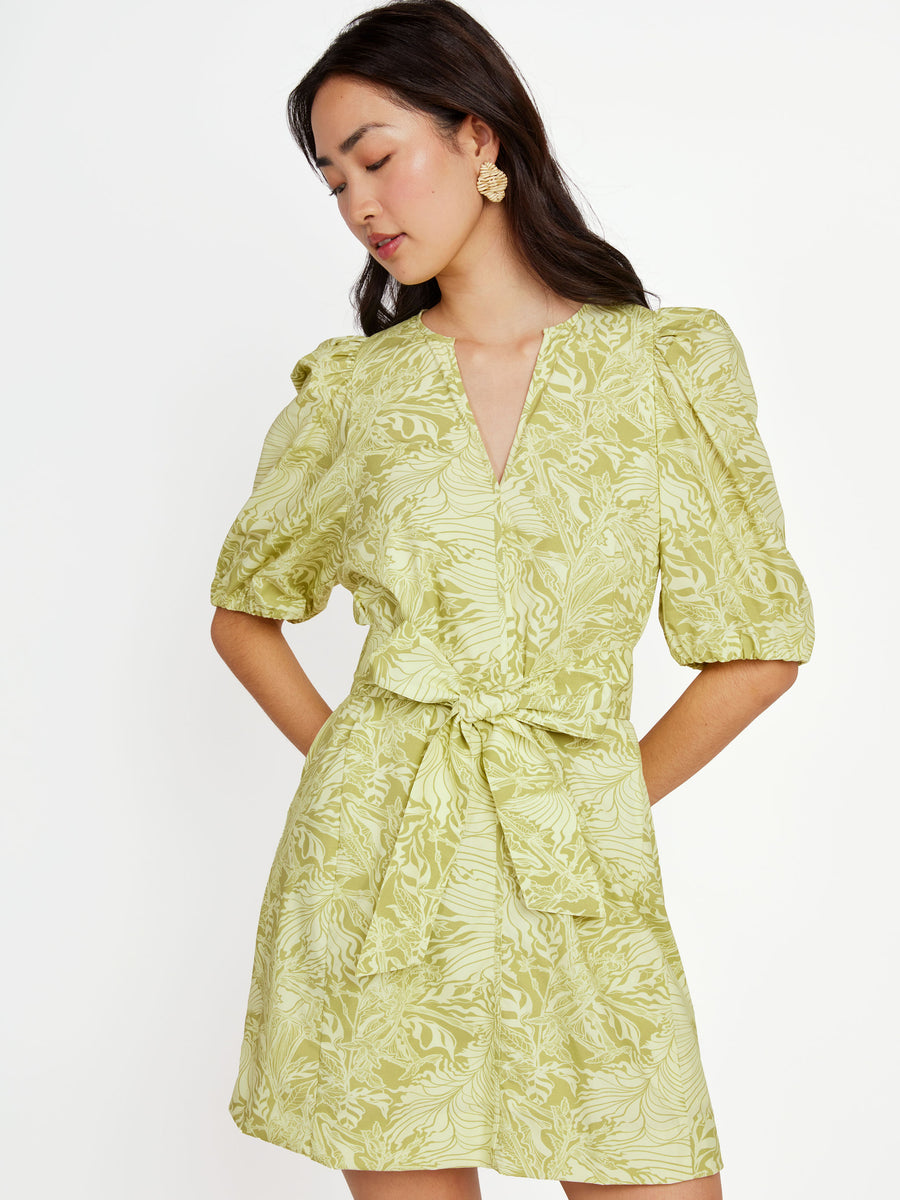 Florence Mini Dress Chartreuse Palm Royale Poplin