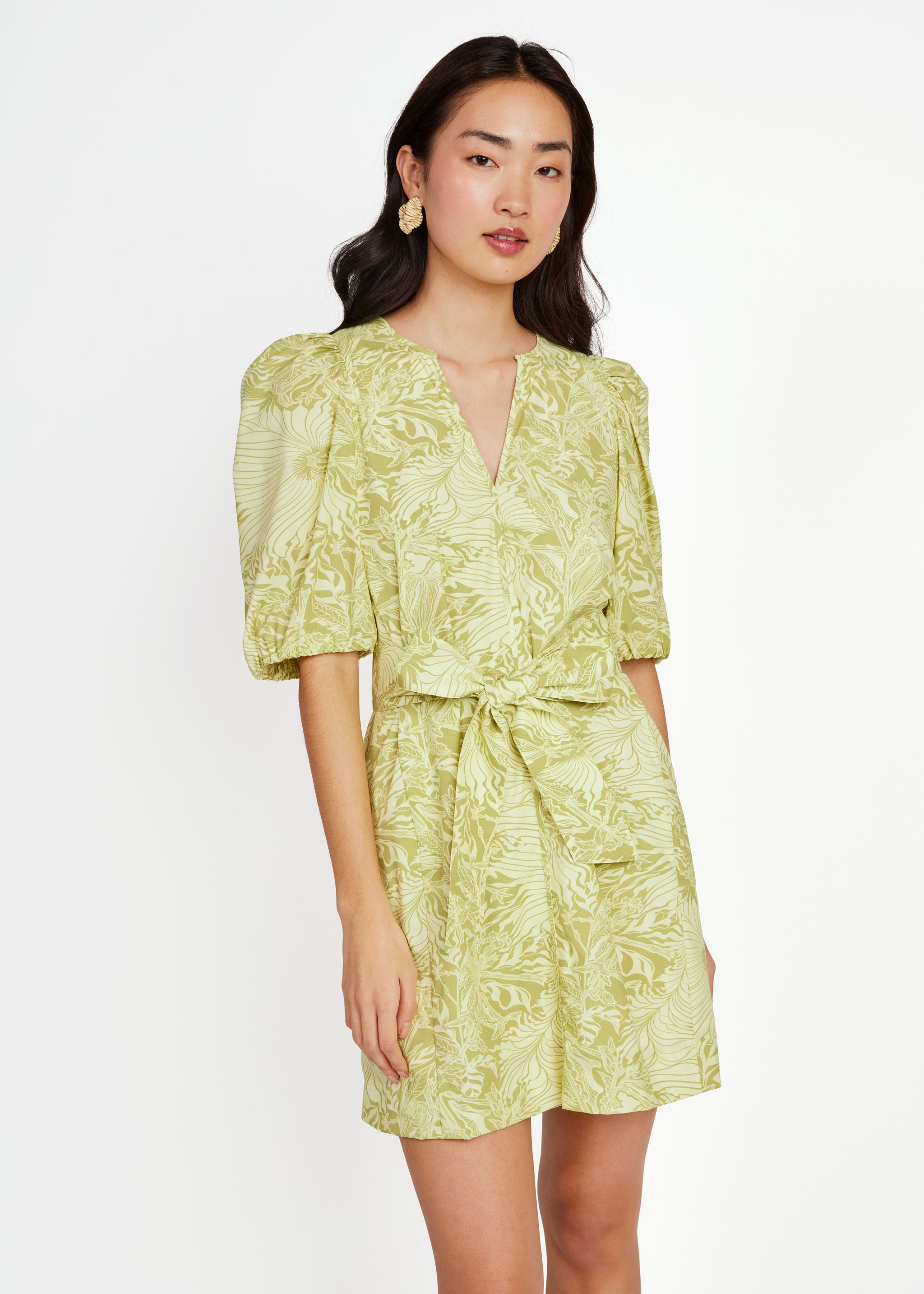 Florence Mini Dress Chartreuse Palm Royale Poplin