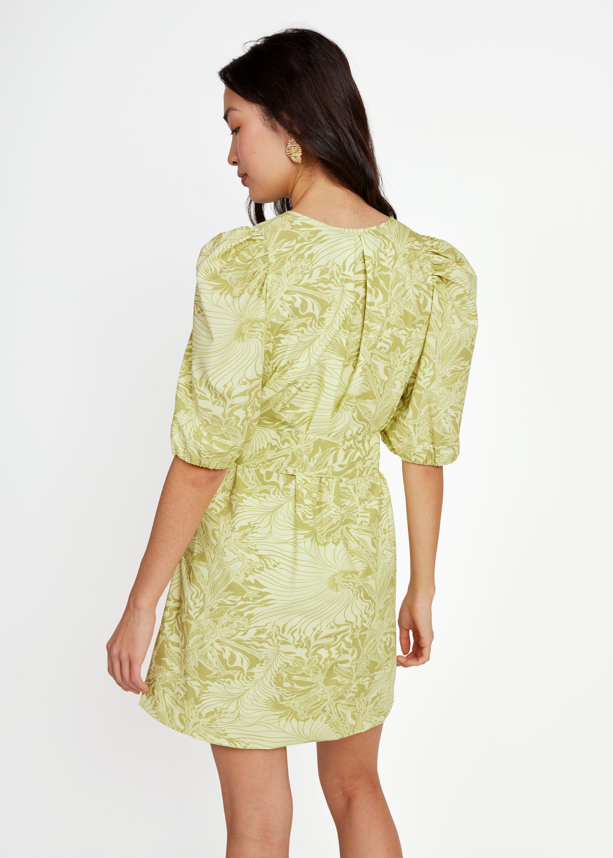 Florence Mini Dress Chartreuse Palm Royale Poplin