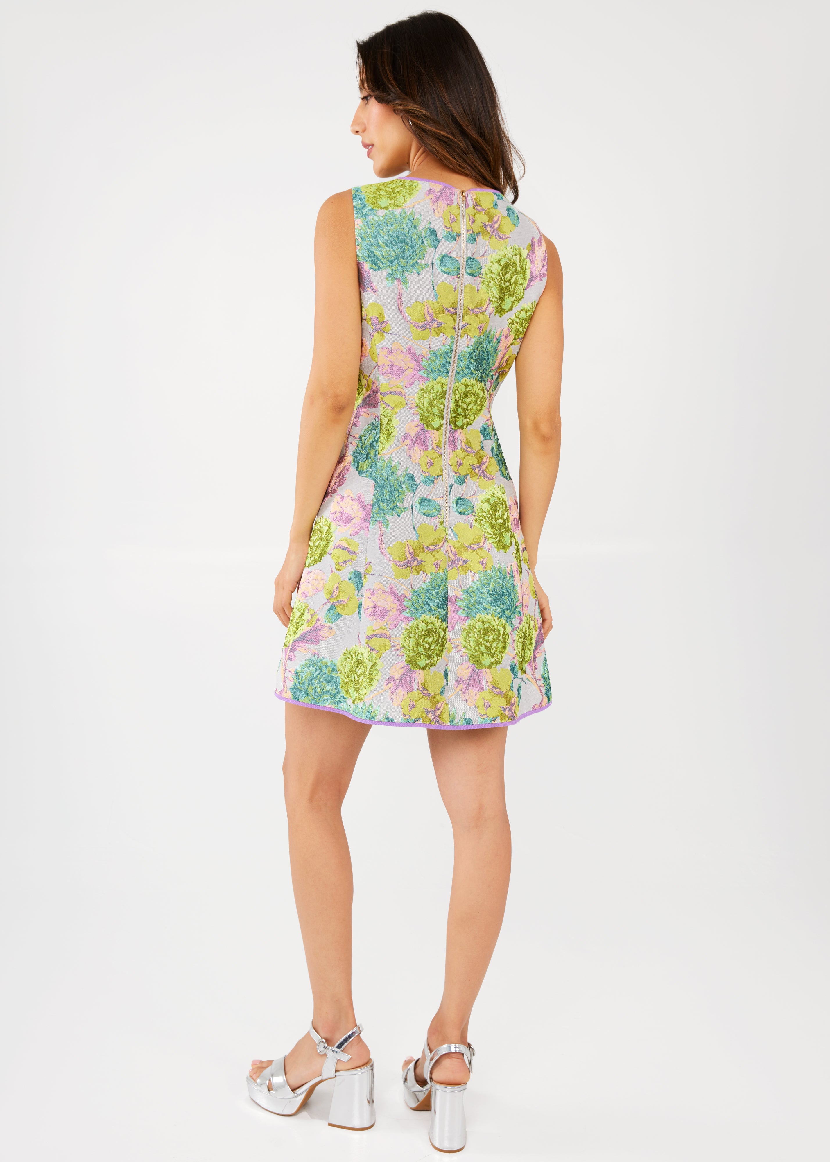 Avery Dress Chartreuse Vintage Dahlia Jacquard