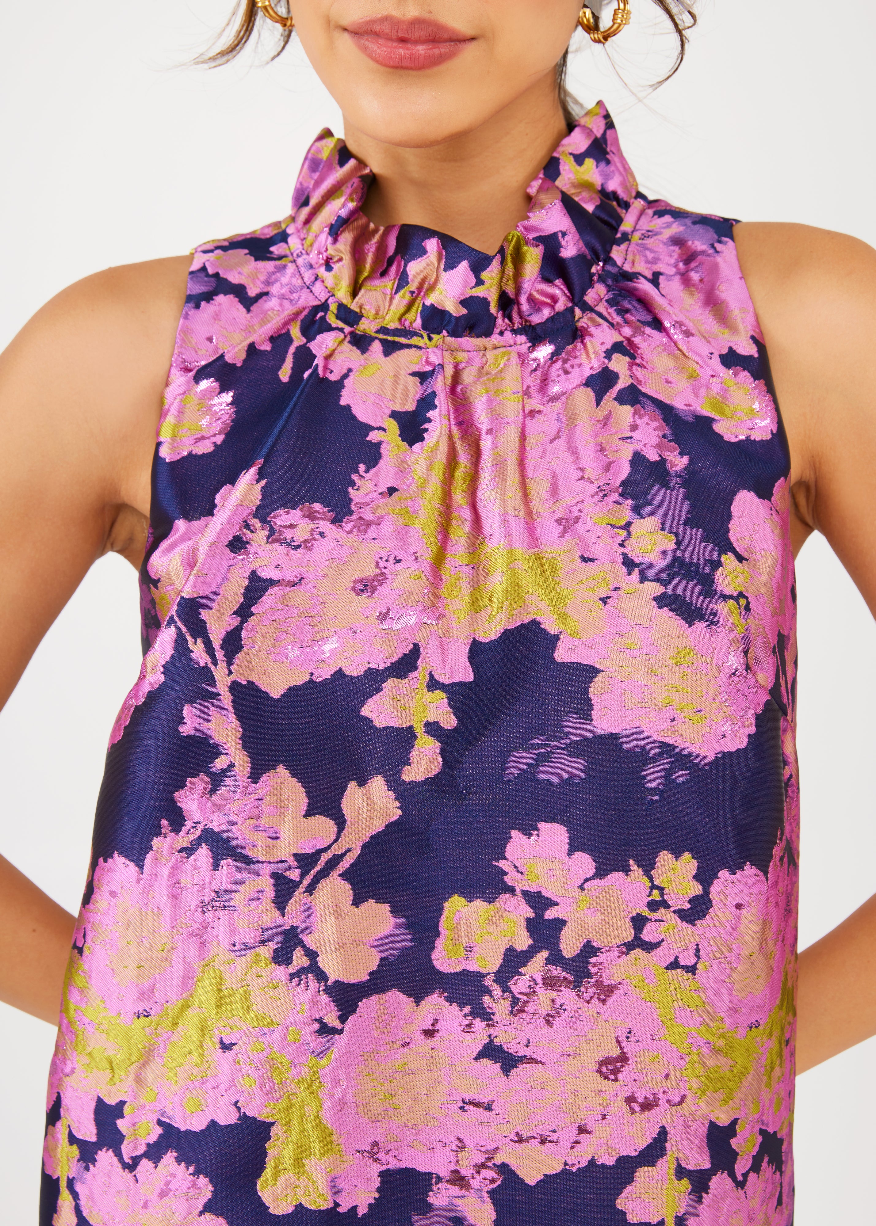 Camille Gown Navy Abstract Brocade