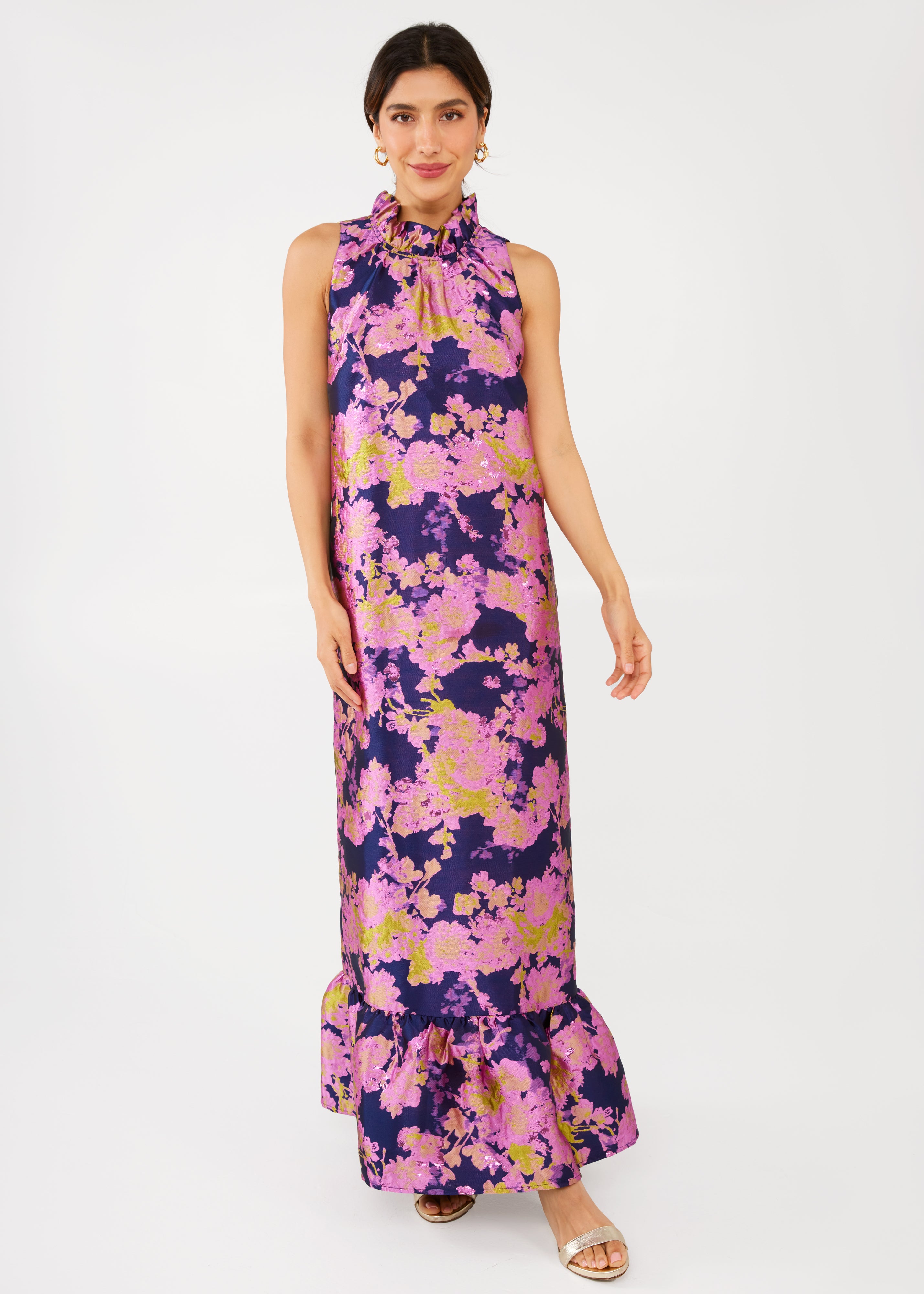 Camille Gown Navy Abstract Brocade