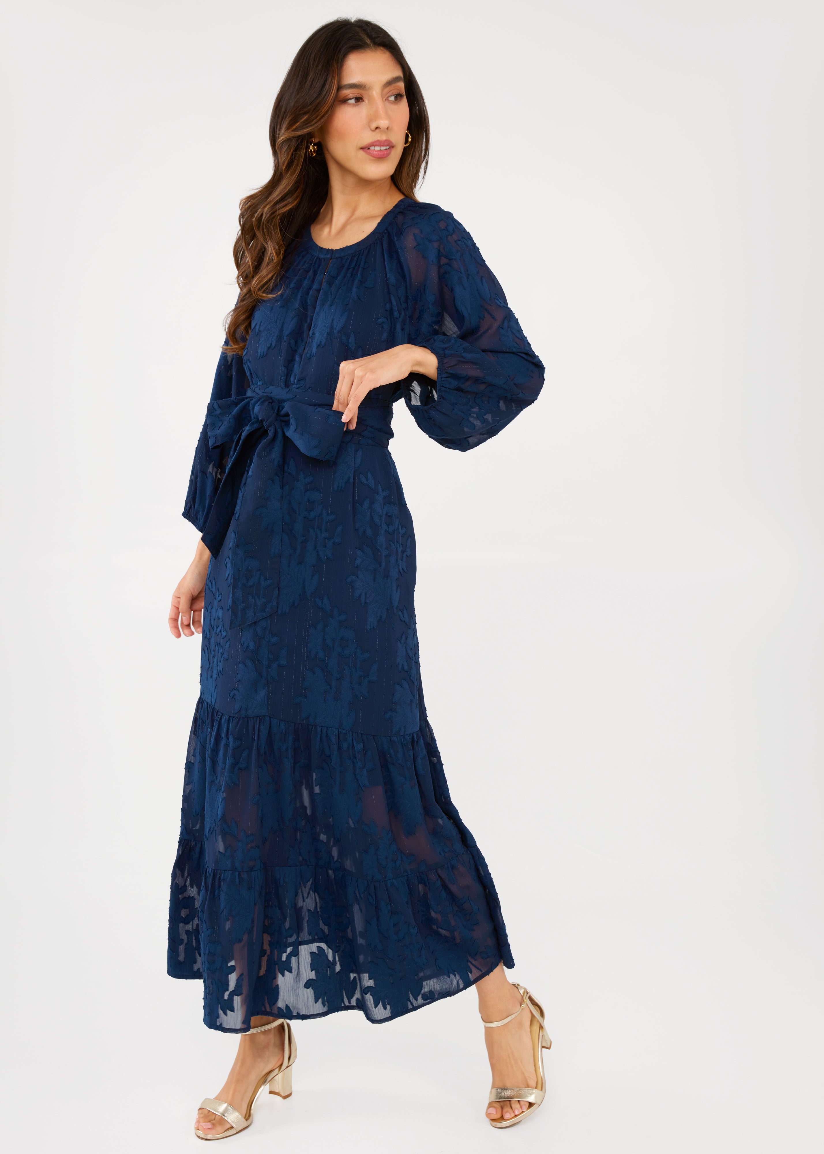 Elise Dress Navy Burnout Chiffon