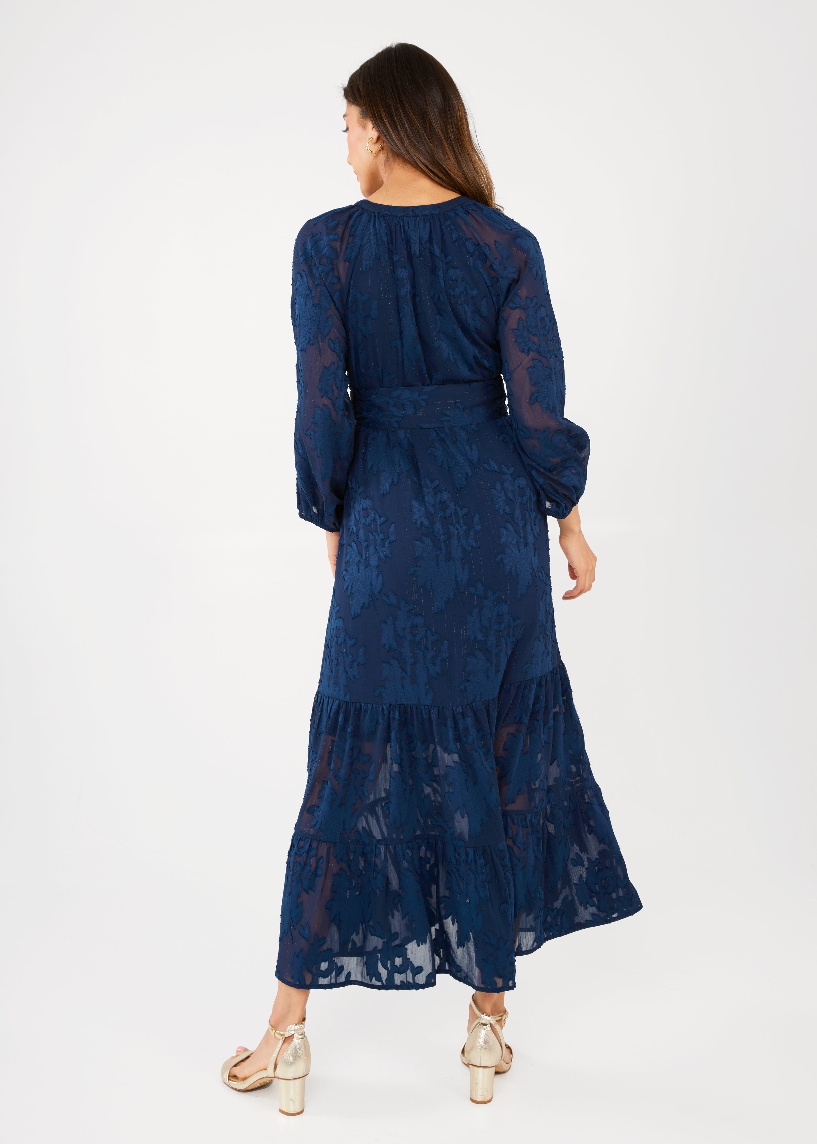 Elise Dress Navy Burnout Chiffon