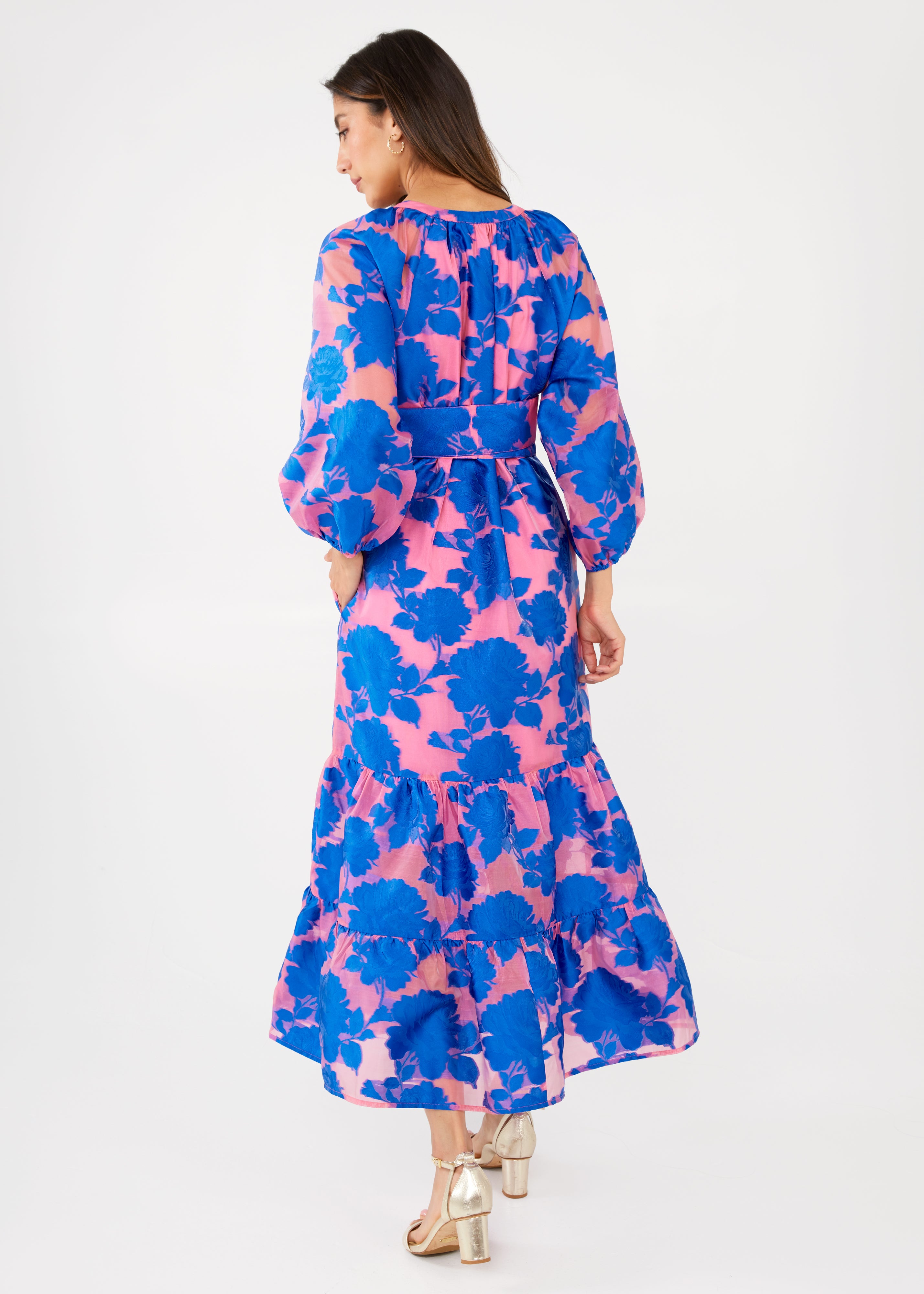 Elise Dress Pink and Blue Tea Rose Organza