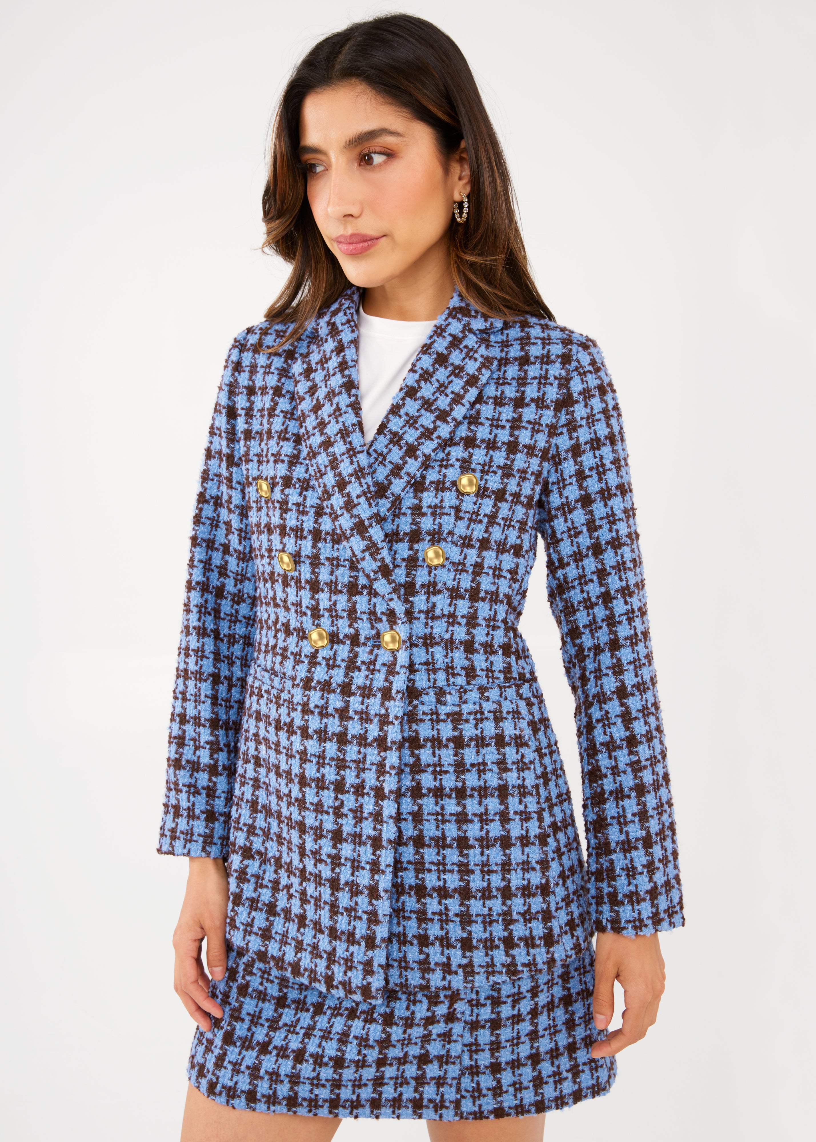 Calvin Blazer Blue and Brown Houndstooth Tweed