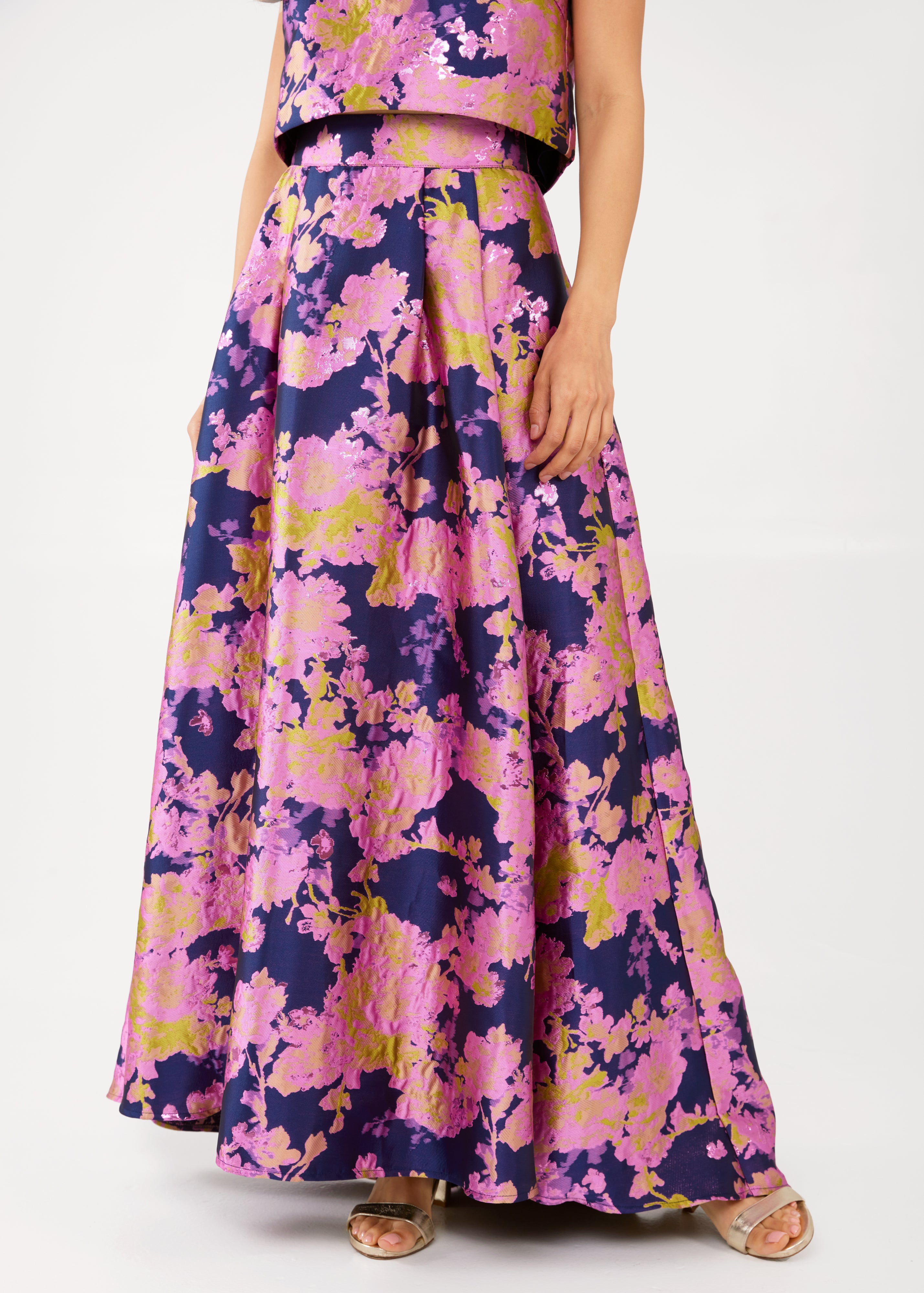 Olivia Skirt Navy Abstract Brocade