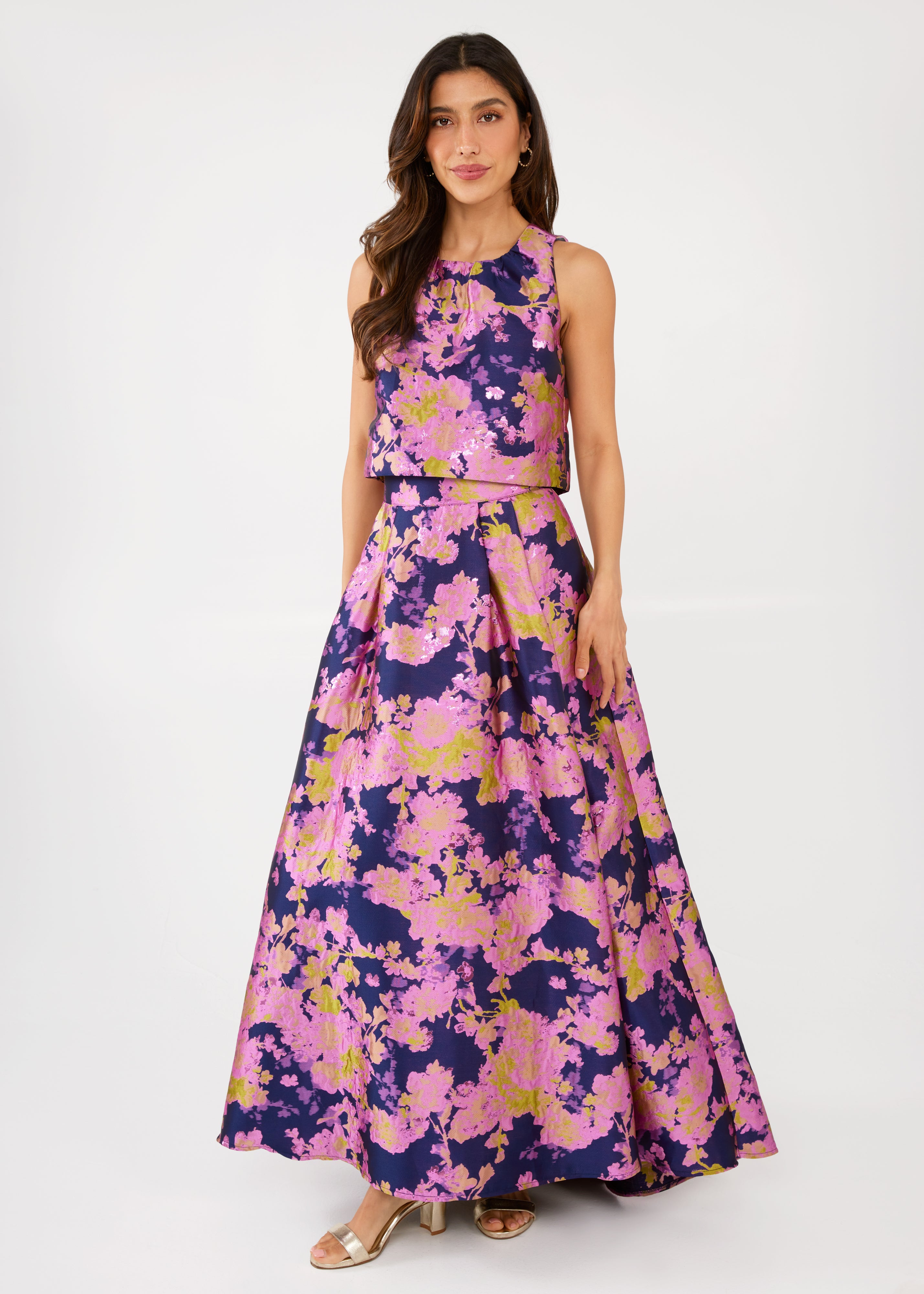 Ava Top Navy Abstract Brocade