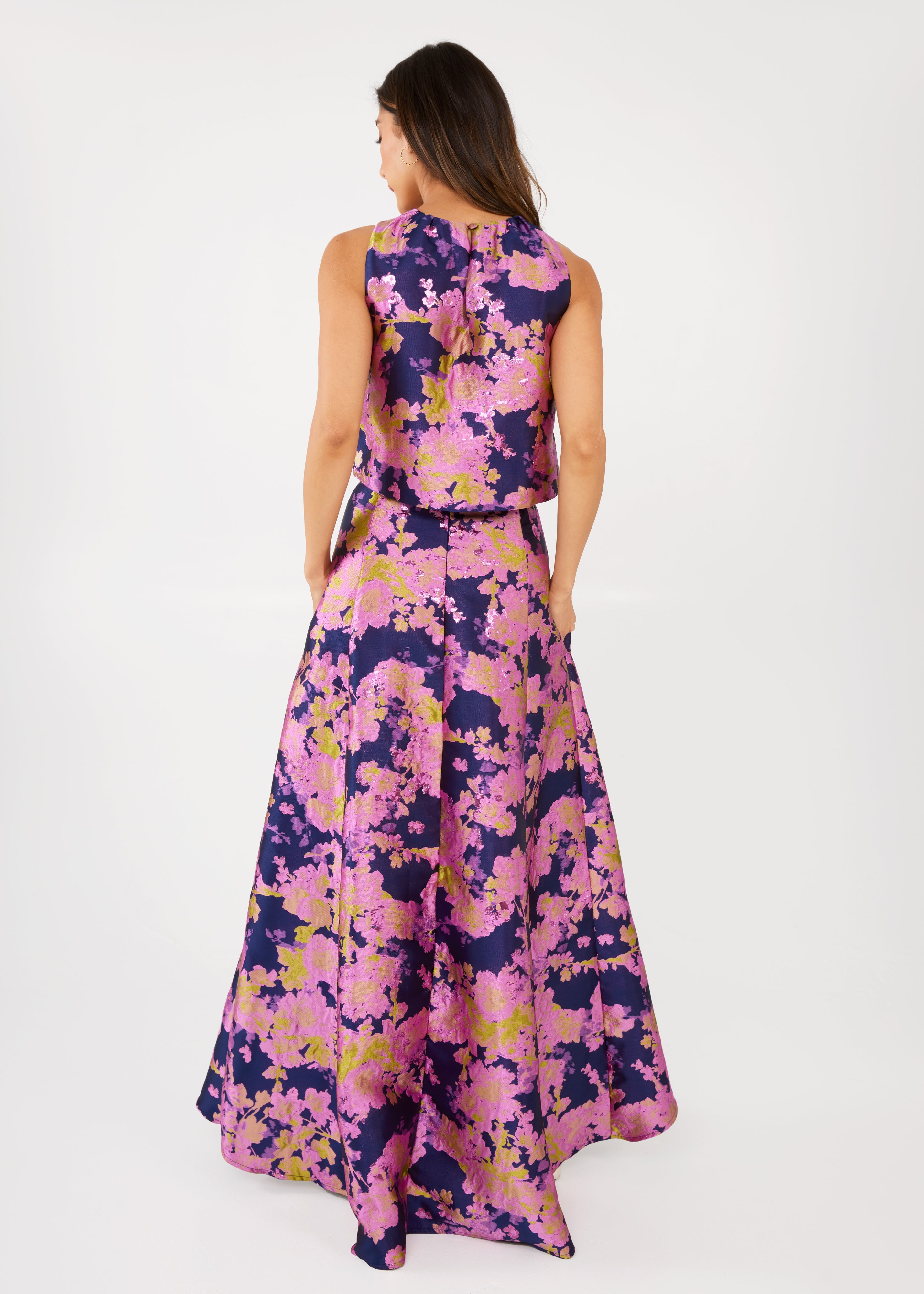 Ava Top Navy Abstract Brocade