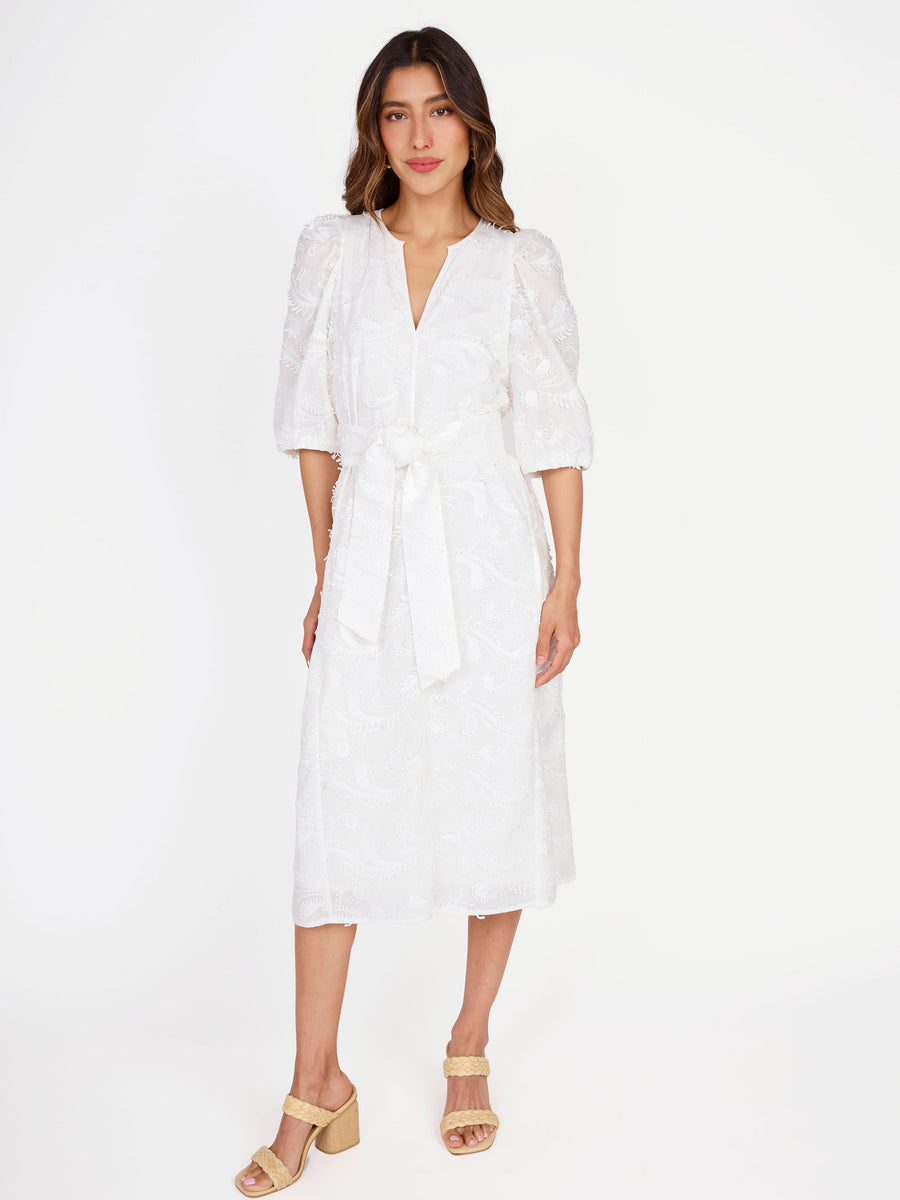 Florence Dress White 3D Paisley Cotton
