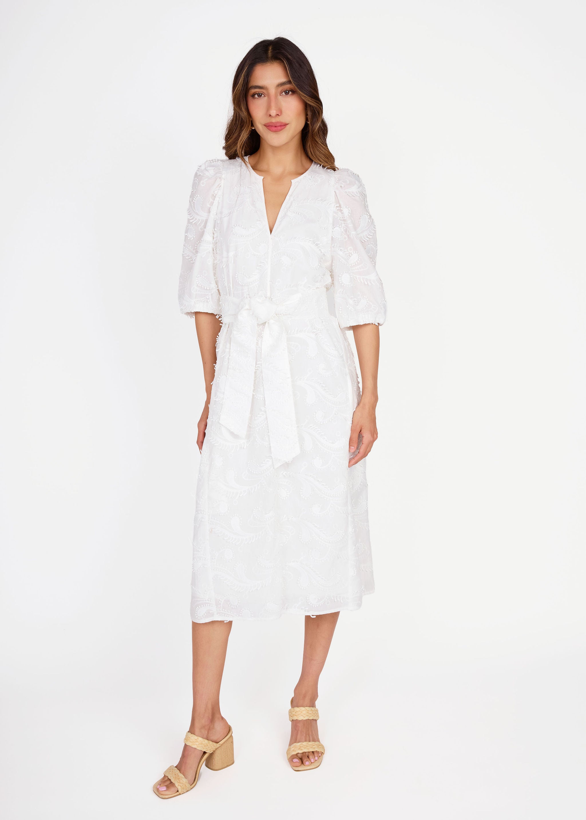 Florence Dress White 3D Paisley Cotton