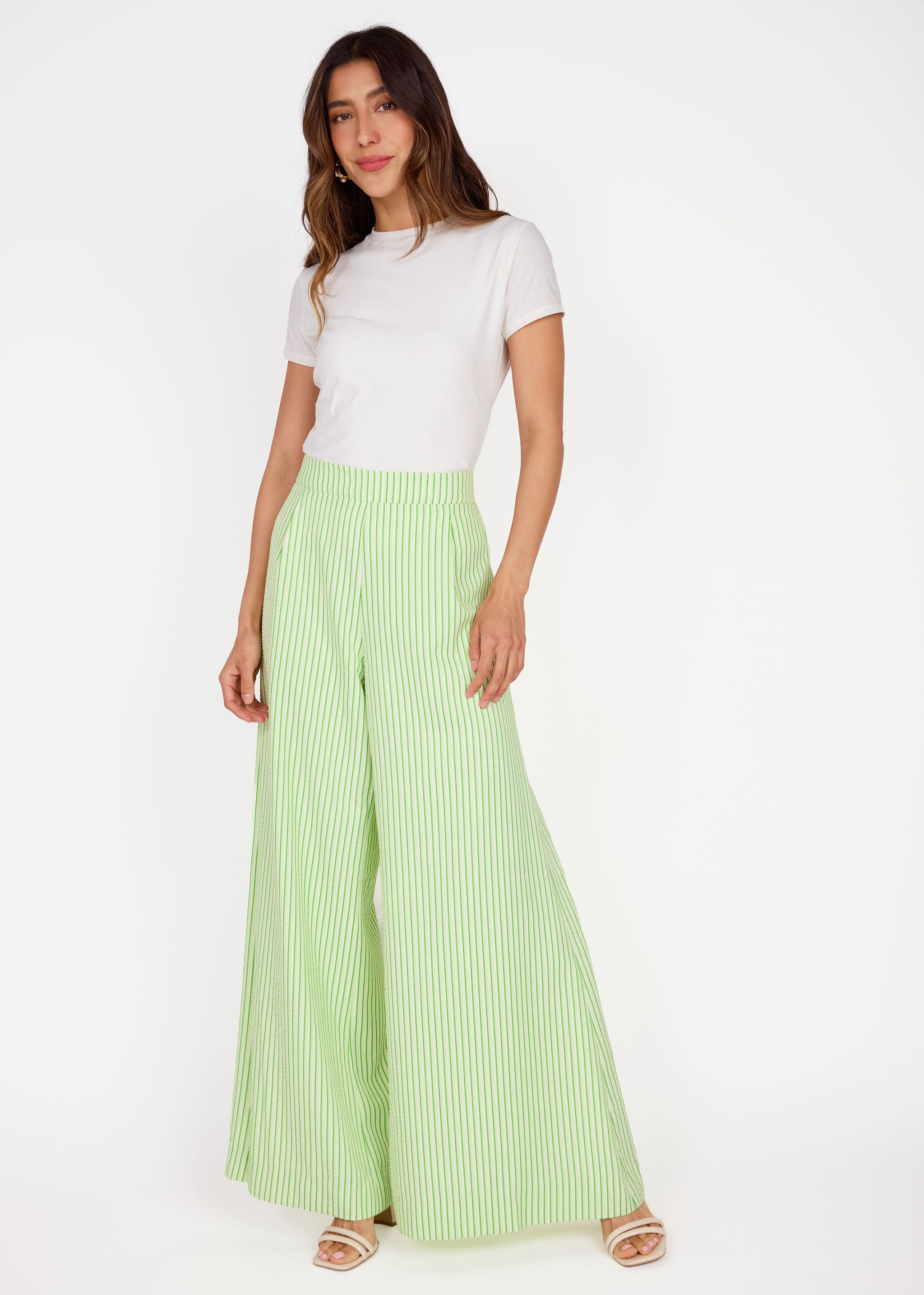 Goldie Pant Green Stripe Seersucker