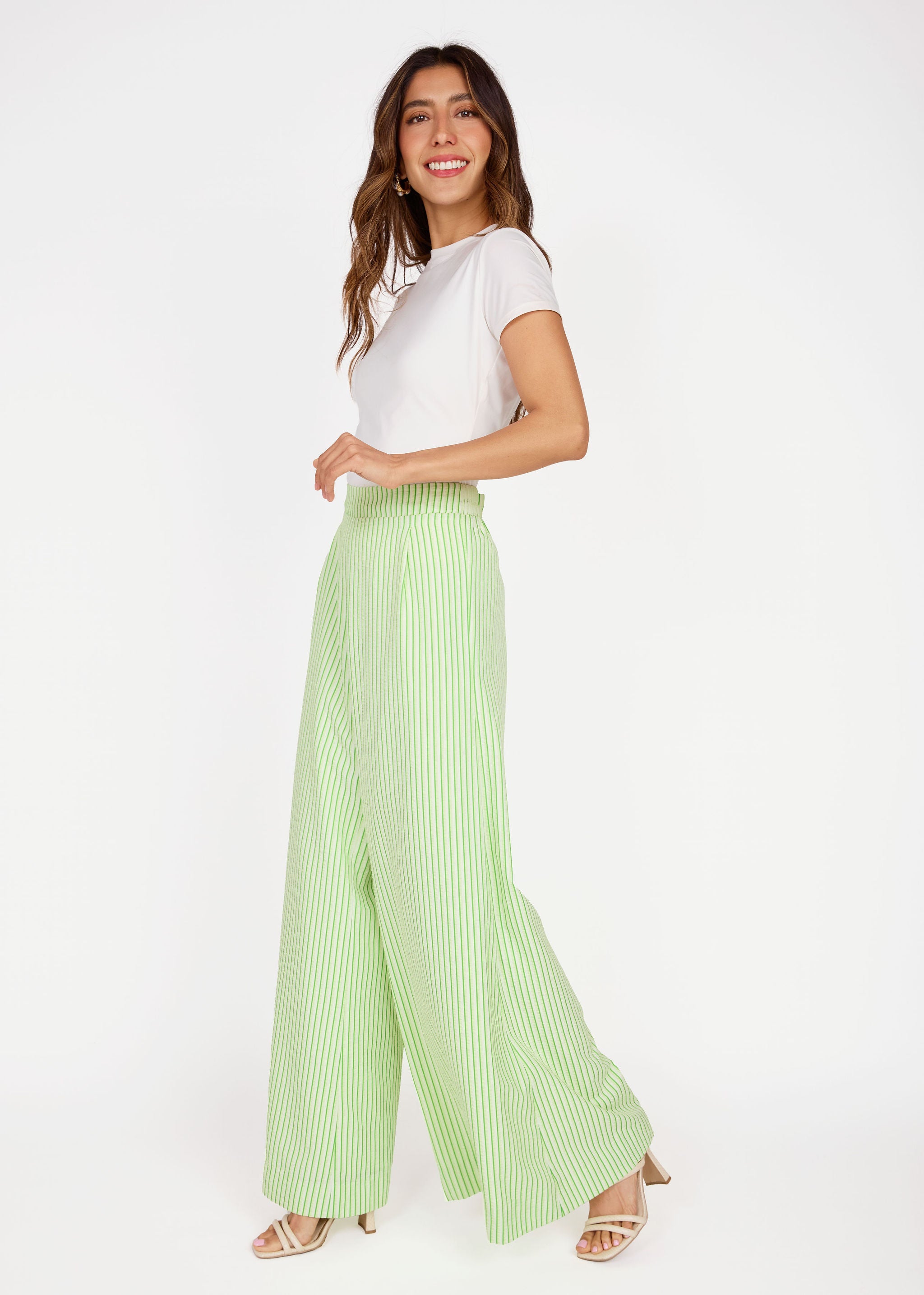 Goldie Pant Green Stripe Seersucker