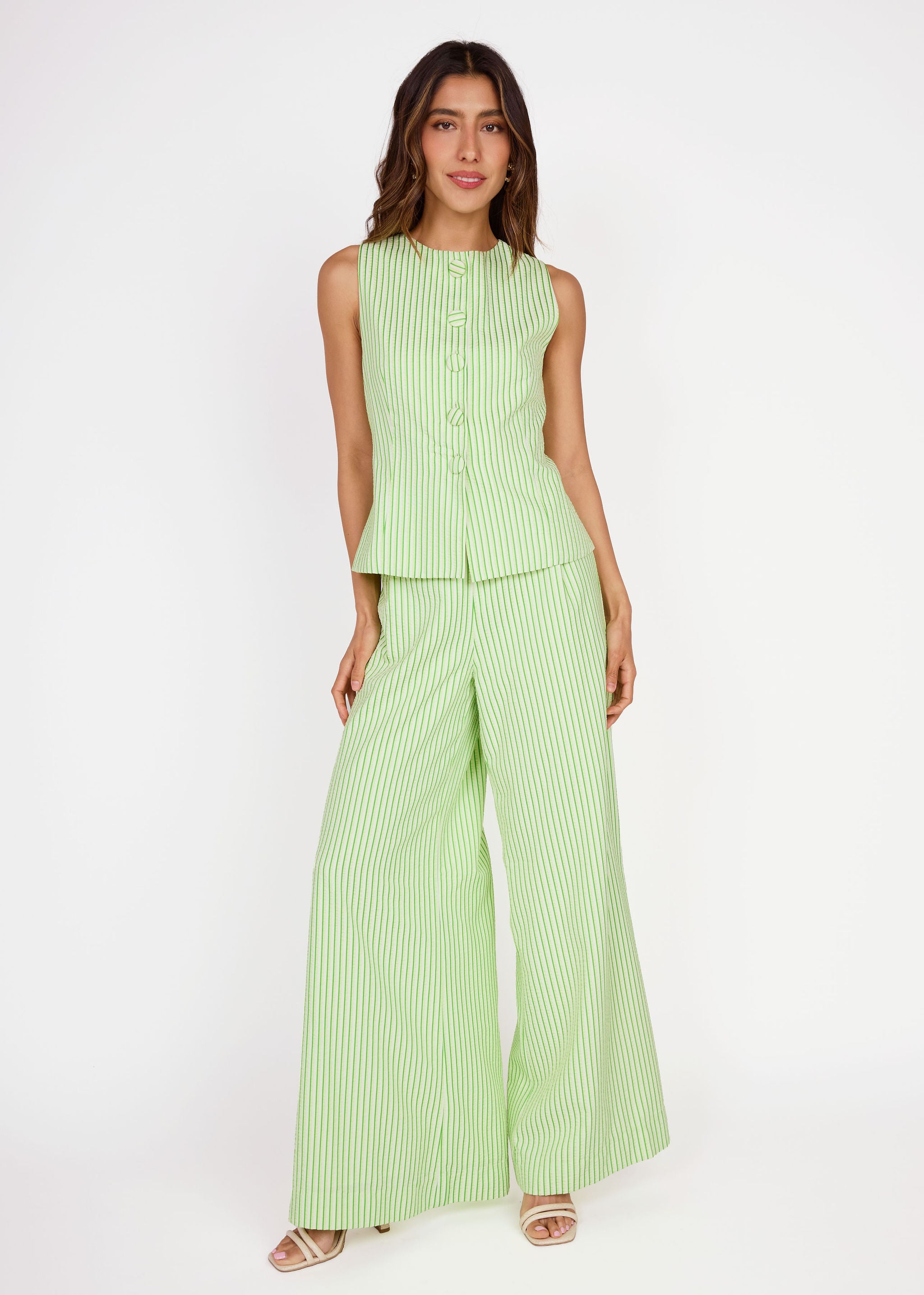 Callie Top Green Stripe Seersucker