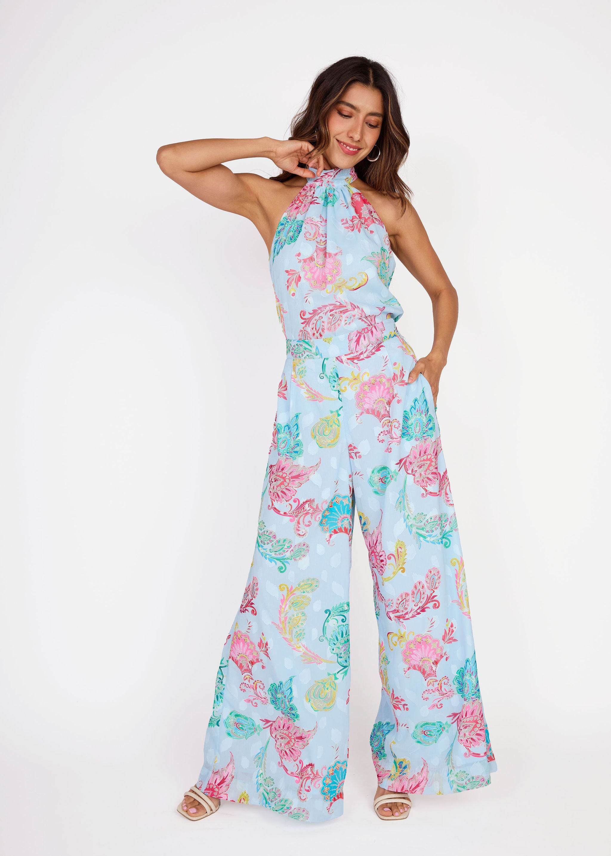Goldie Pant Sky Blue Paisley Chiffon
