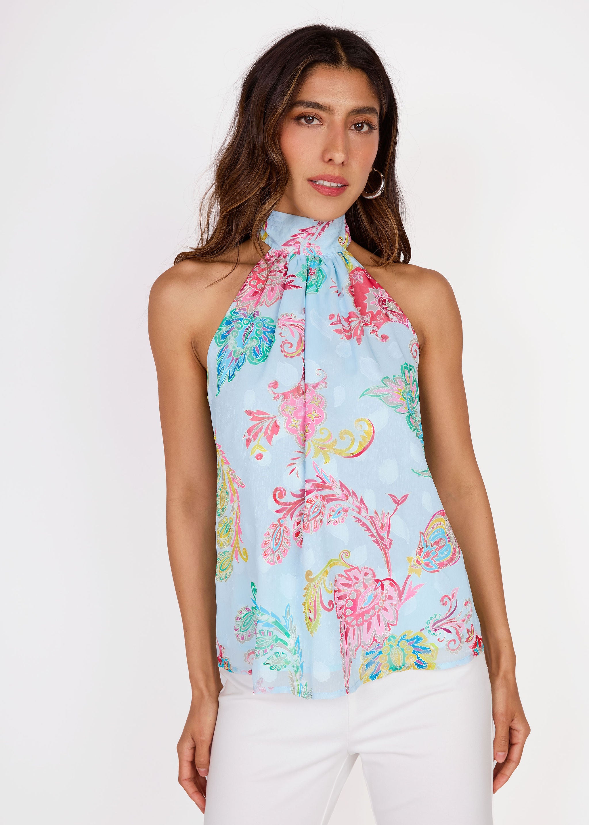 Rory Top Sky Blue Paisley Chiffon