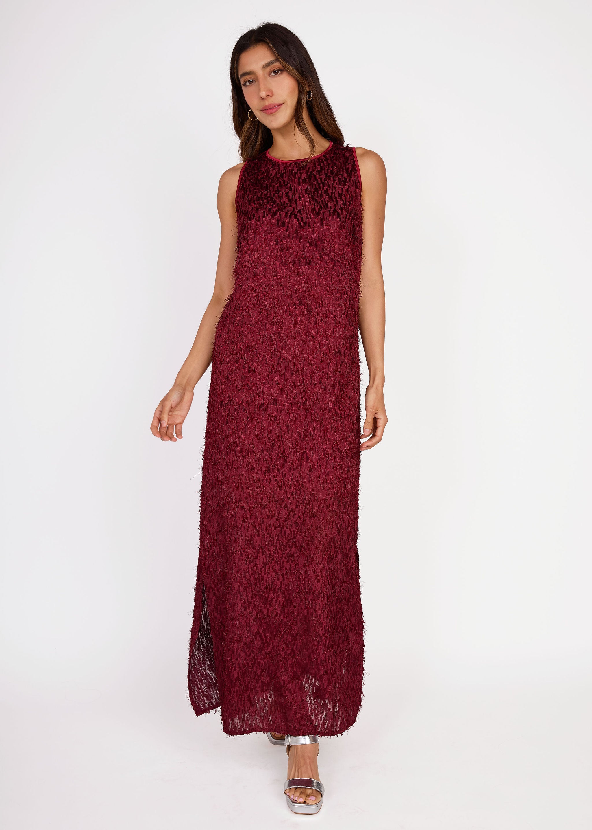 Hannah Dress Plum Fringe Organza