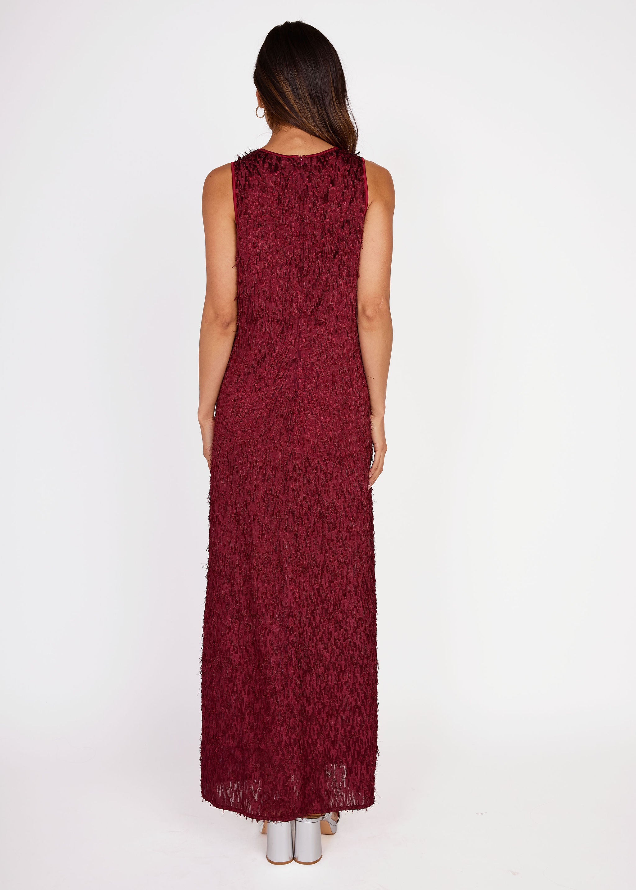Hannah Dress Plum Fringe Organza