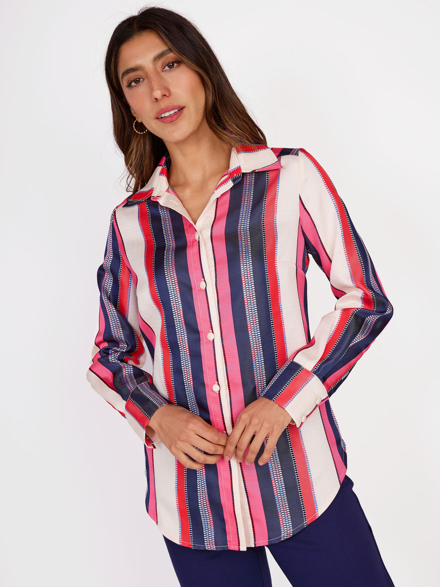 Margaret Blouse Carnation Coastal Stripe Jacquard