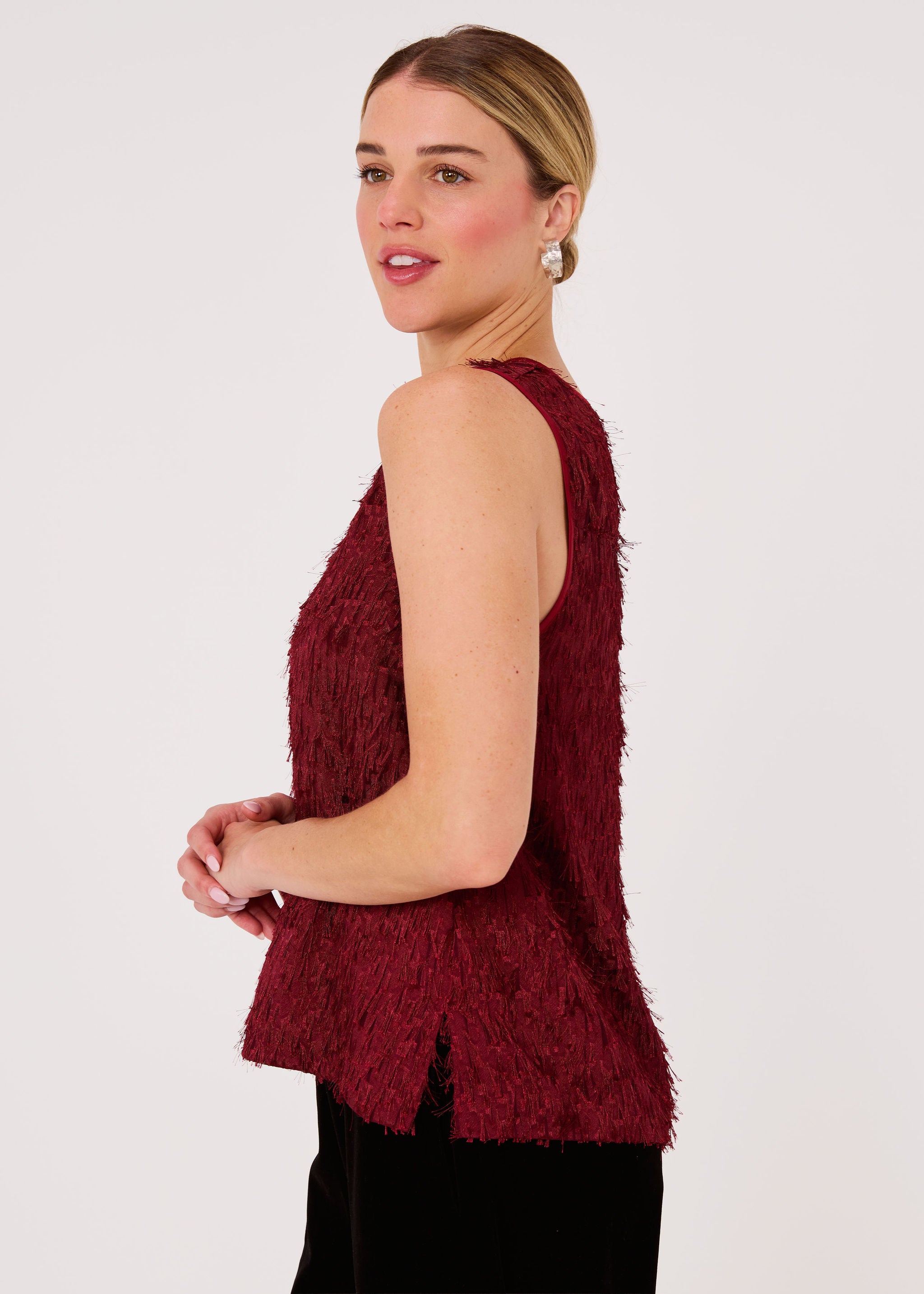 Zoe Top Plum Fringe Organza