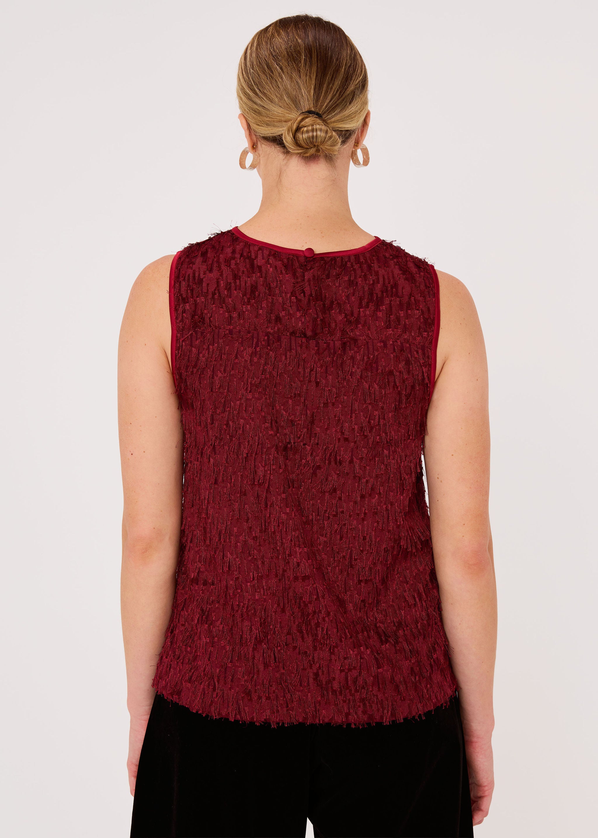 Zoe Top Plum Fringe Organza