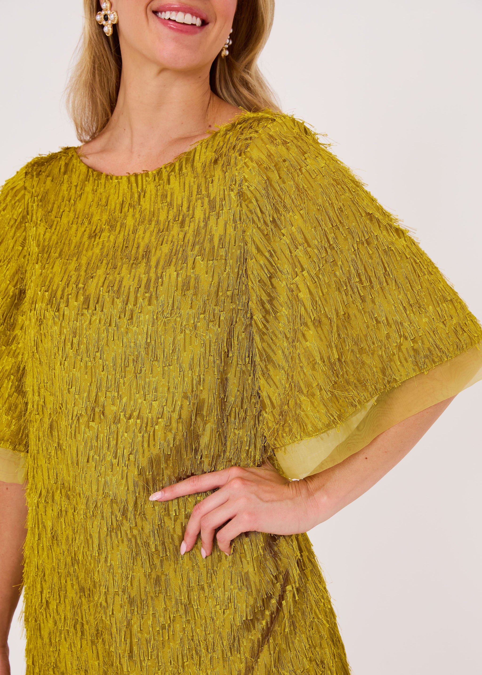 Blythe Dress Golden Olive Fringe Chiffon