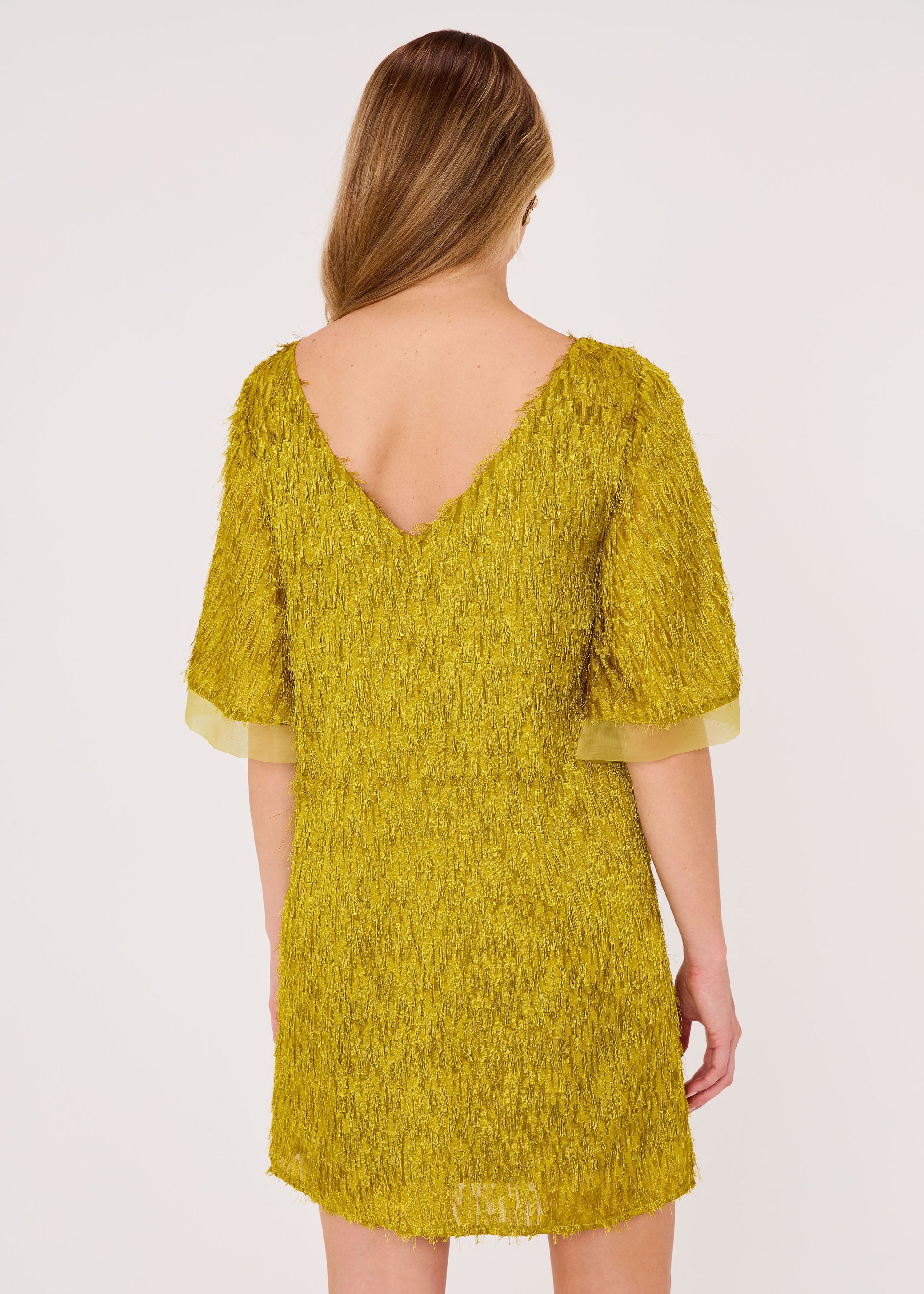 Blythe Dress Golden Olive Fringe Chiffon