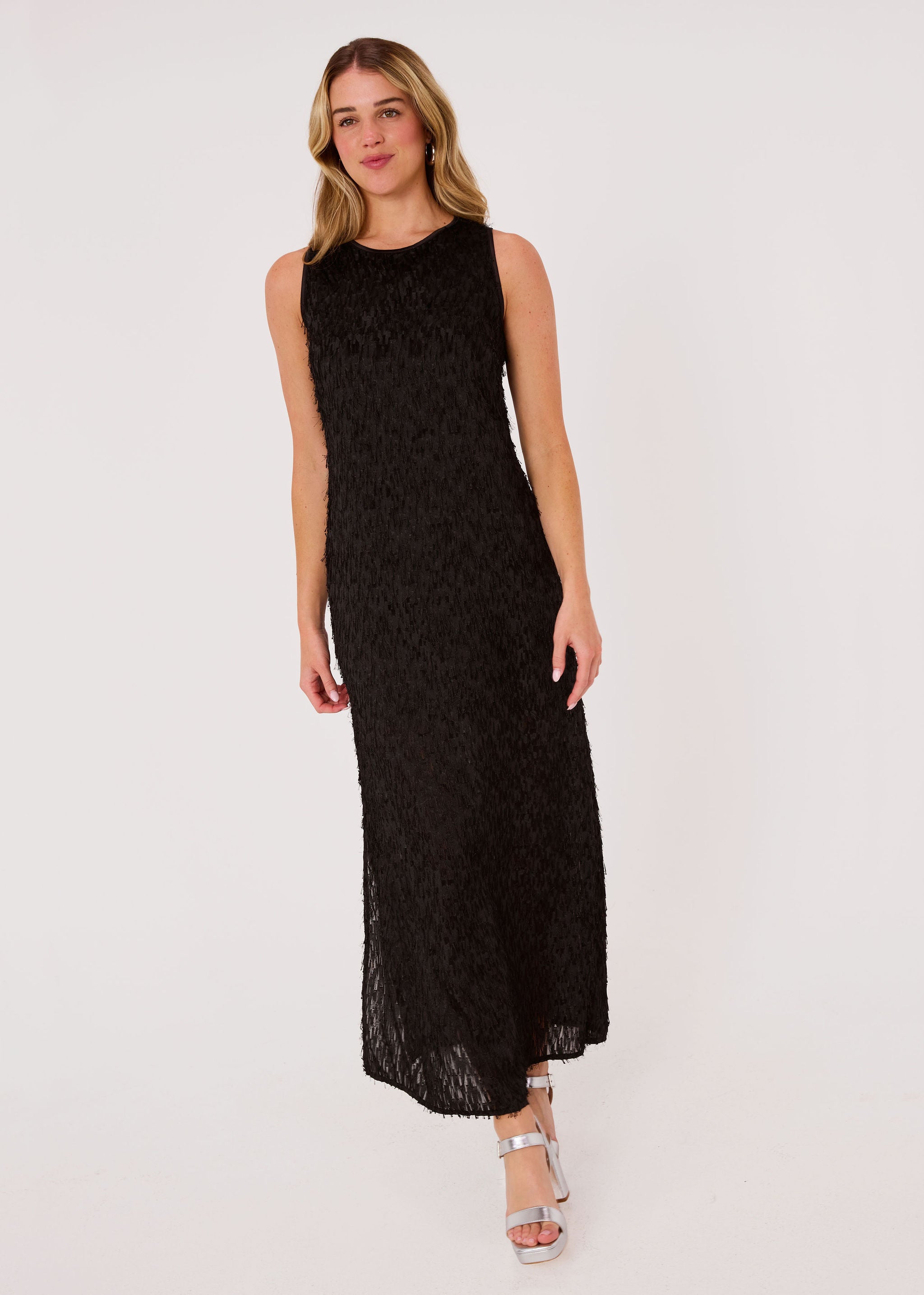Hannah Dress Black Fringe Chiffon