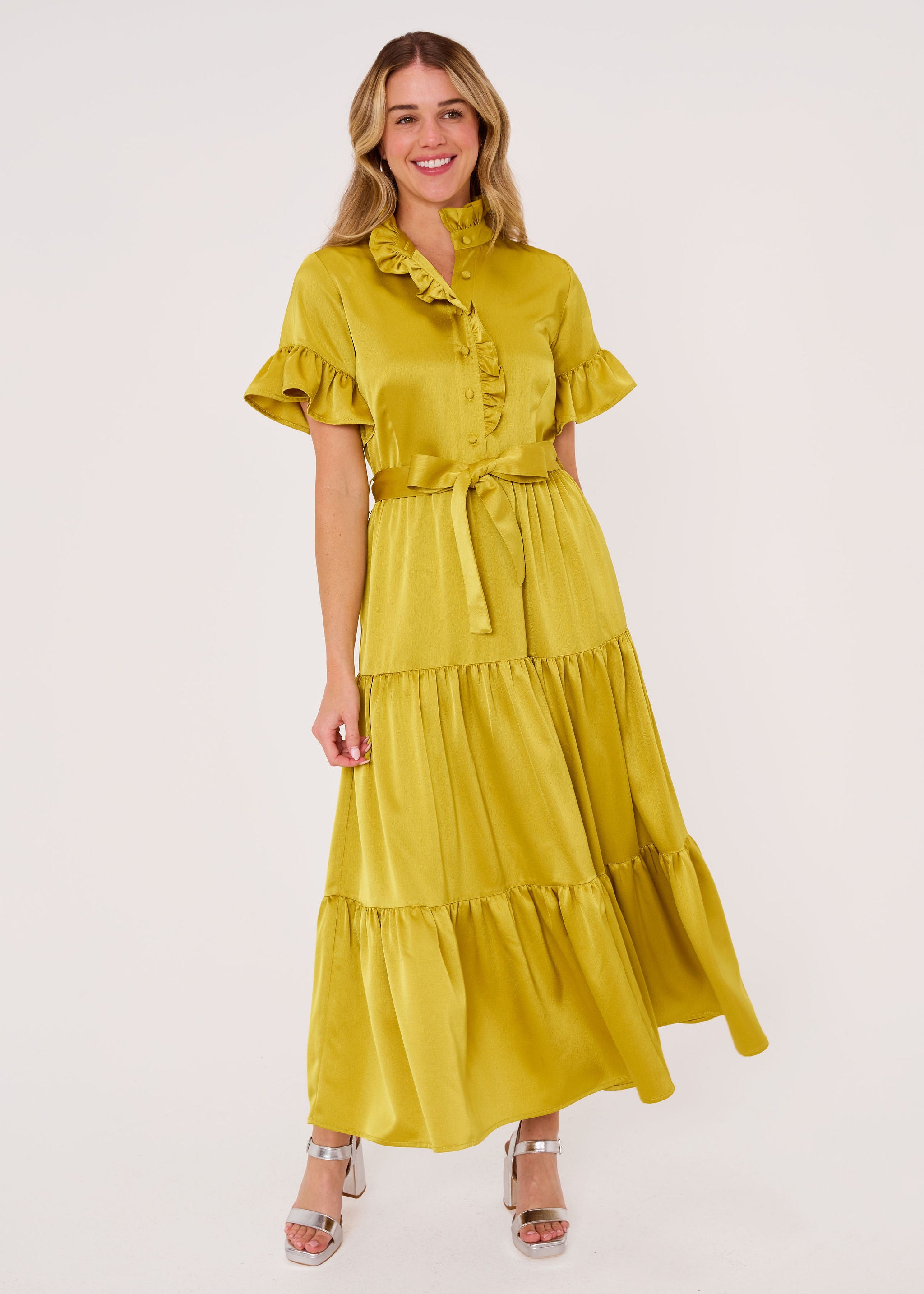 Sadie Maxi Dress Golden Olive Satin
