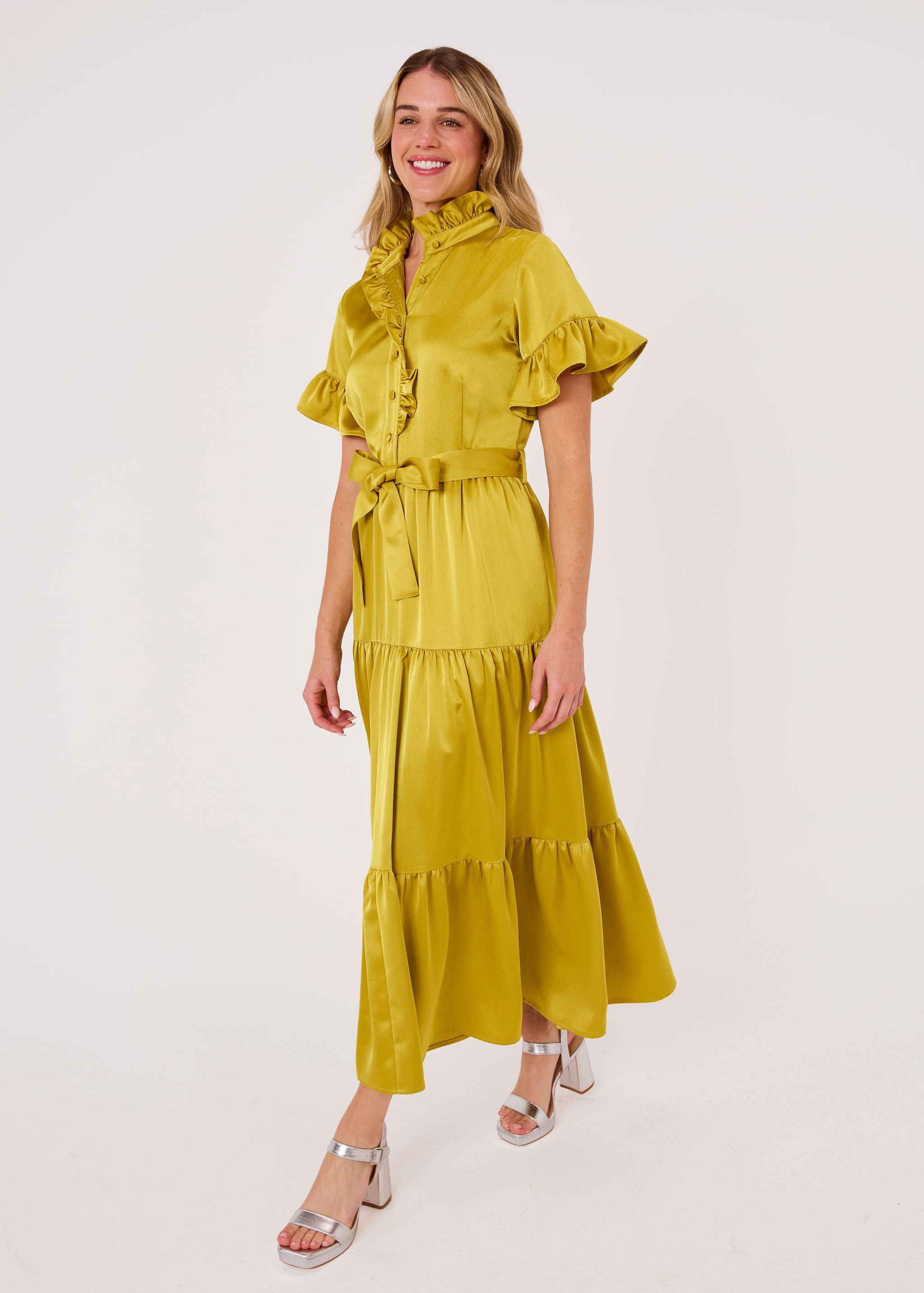 Sadie Maxi Dress Golden Olive Satin