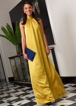 Rory Gown Golden Olive Satin
