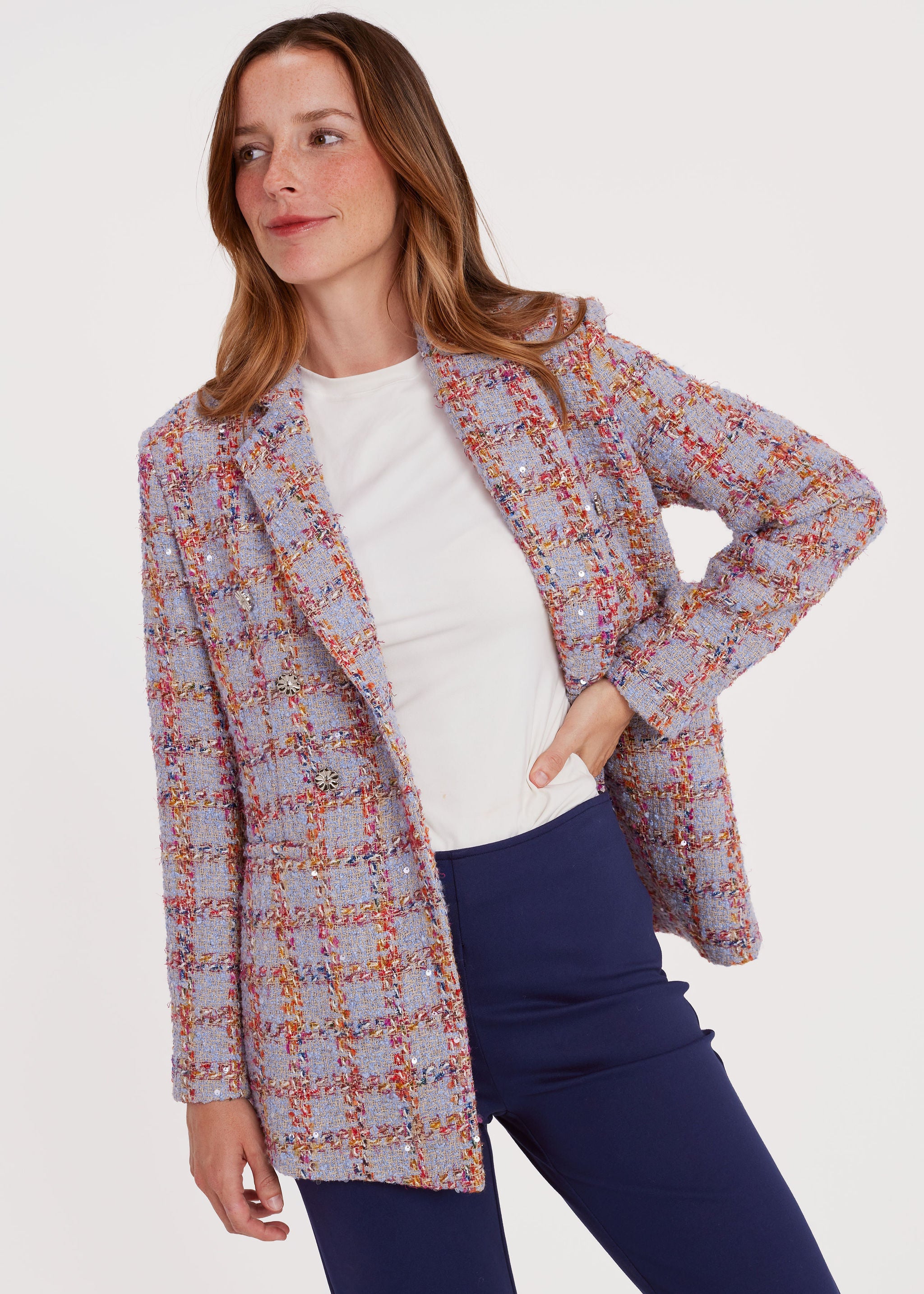 Calvin Blazer Windowpane Ribbon Tweed