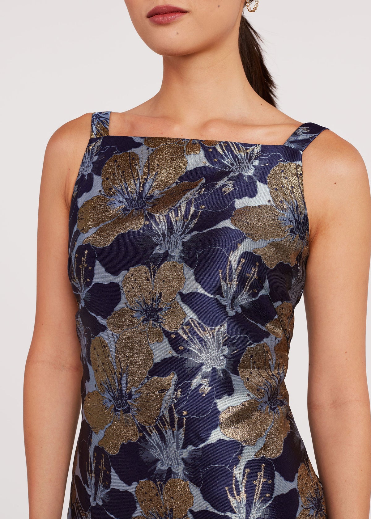 Clara Dress Navy Poinsettia Jacquard