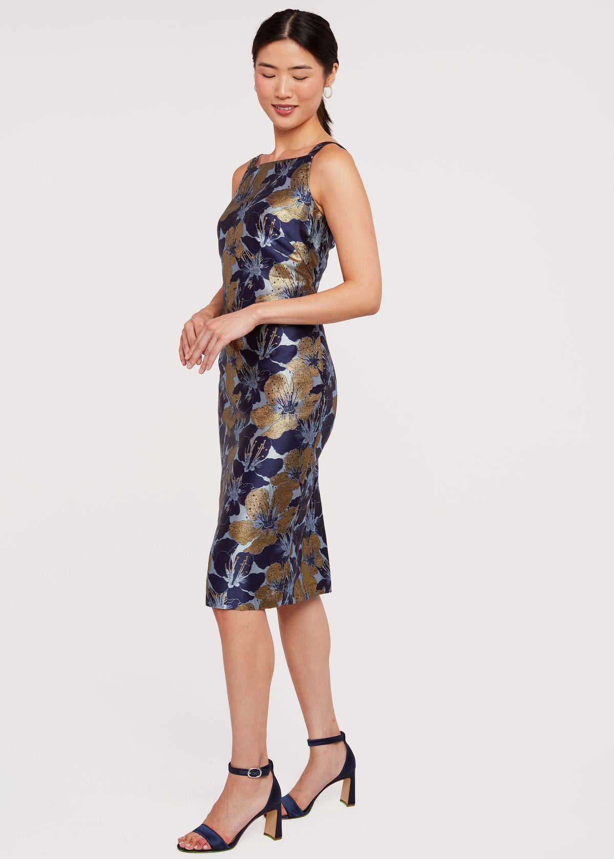 Clara Dress Navy Poinsettia Jacquard