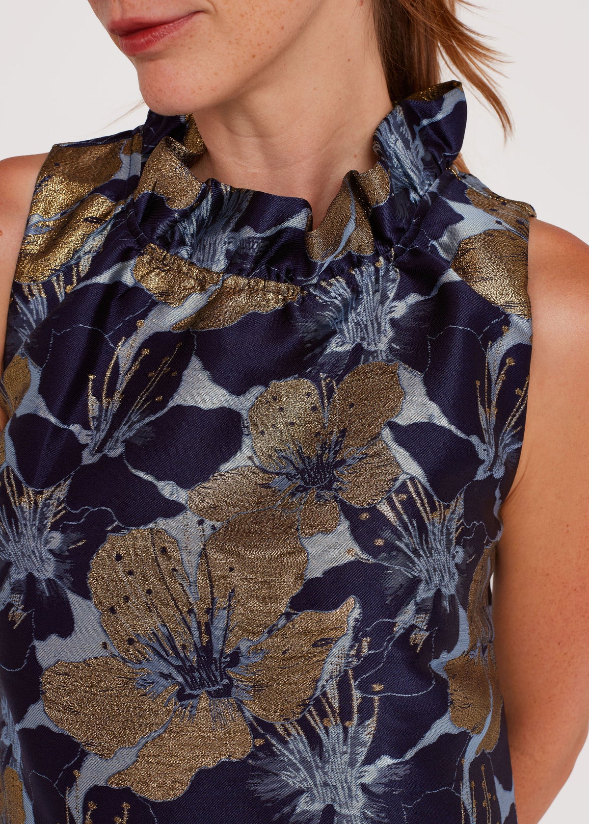 Camille Gown Navy Poinsettia Jacquard