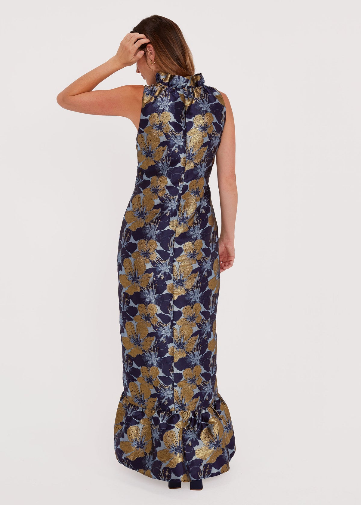 Camille Gown Navy Poinsettia Jacquard