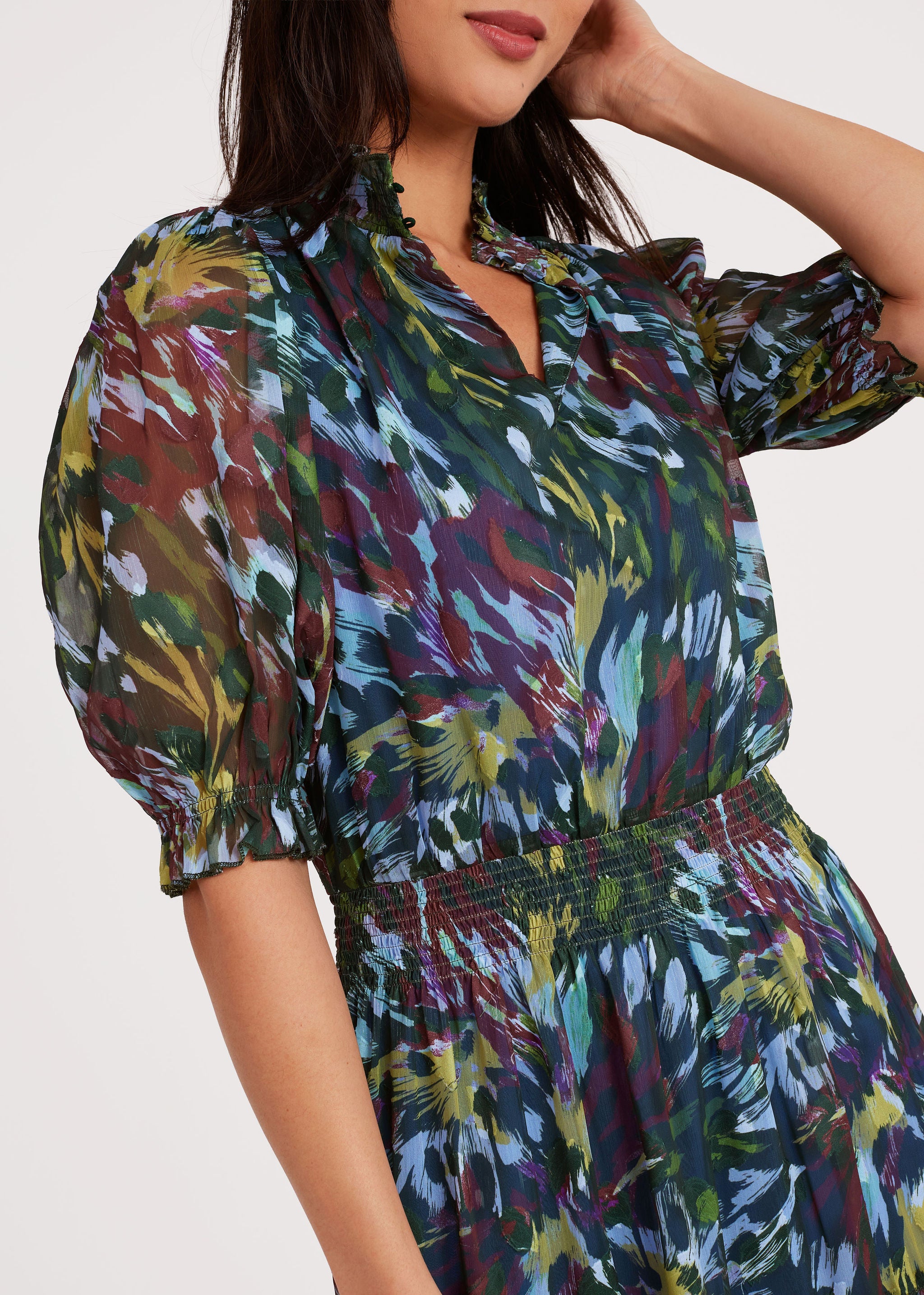 Bennett Gown Forest Brushstroke Chiffon