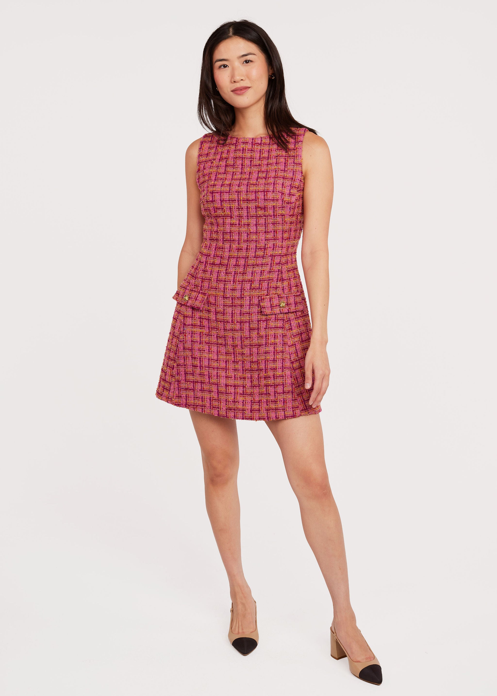 Avery Dress Mulberry Boucle Tweed