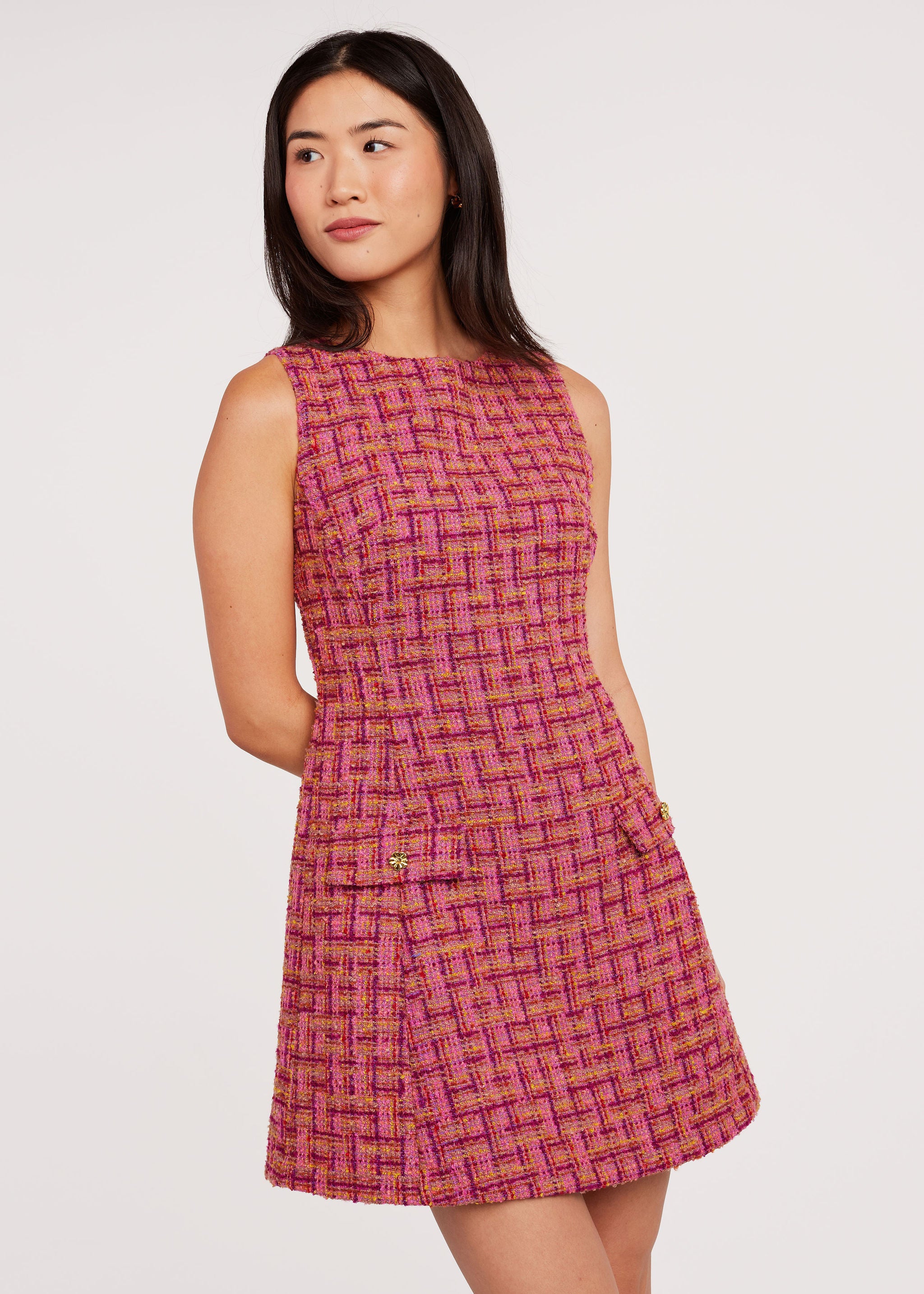 Avery Dress Mulberry Boucle Tweed