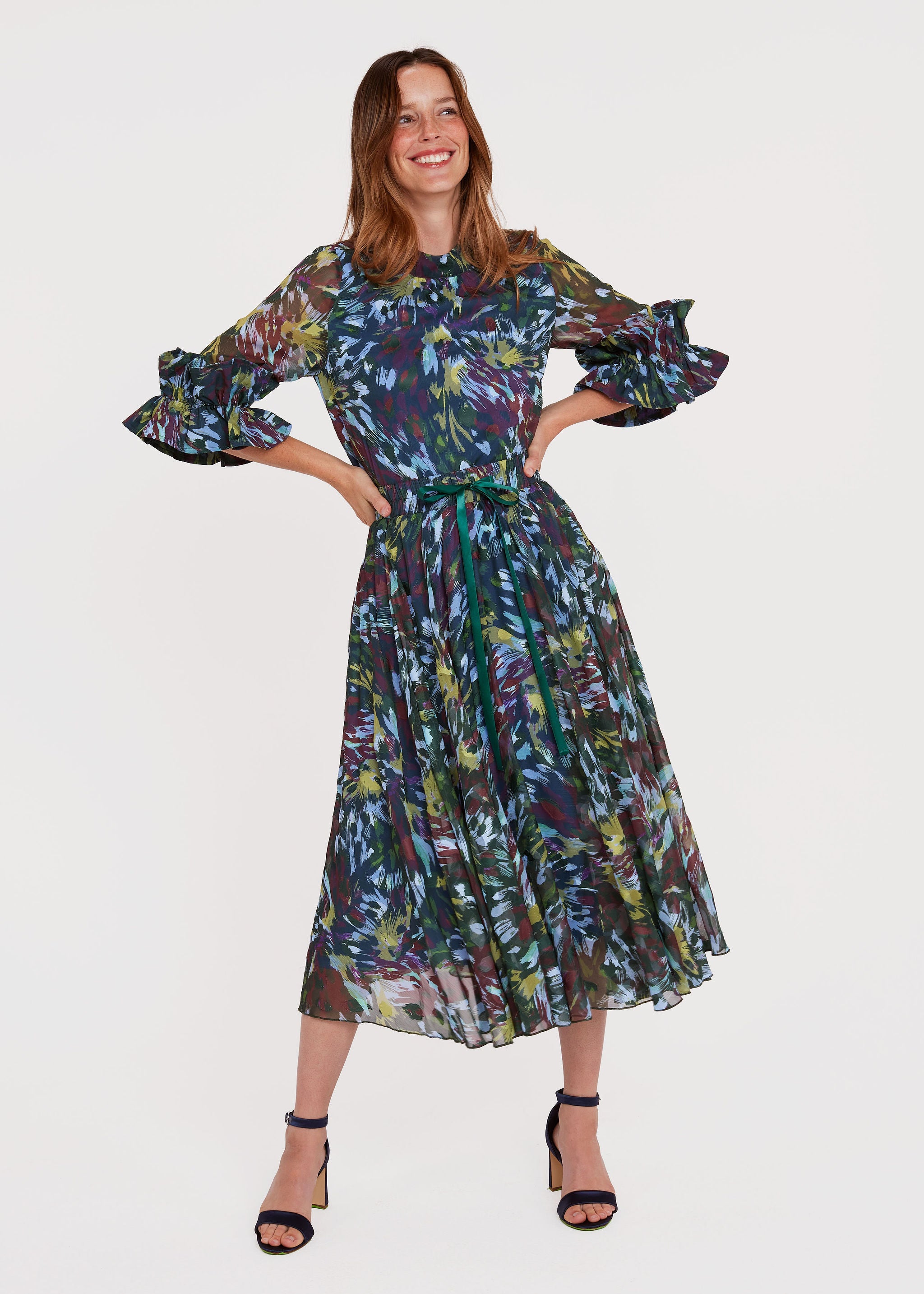 Sue Skirt Forest Brushstroke Chiffon