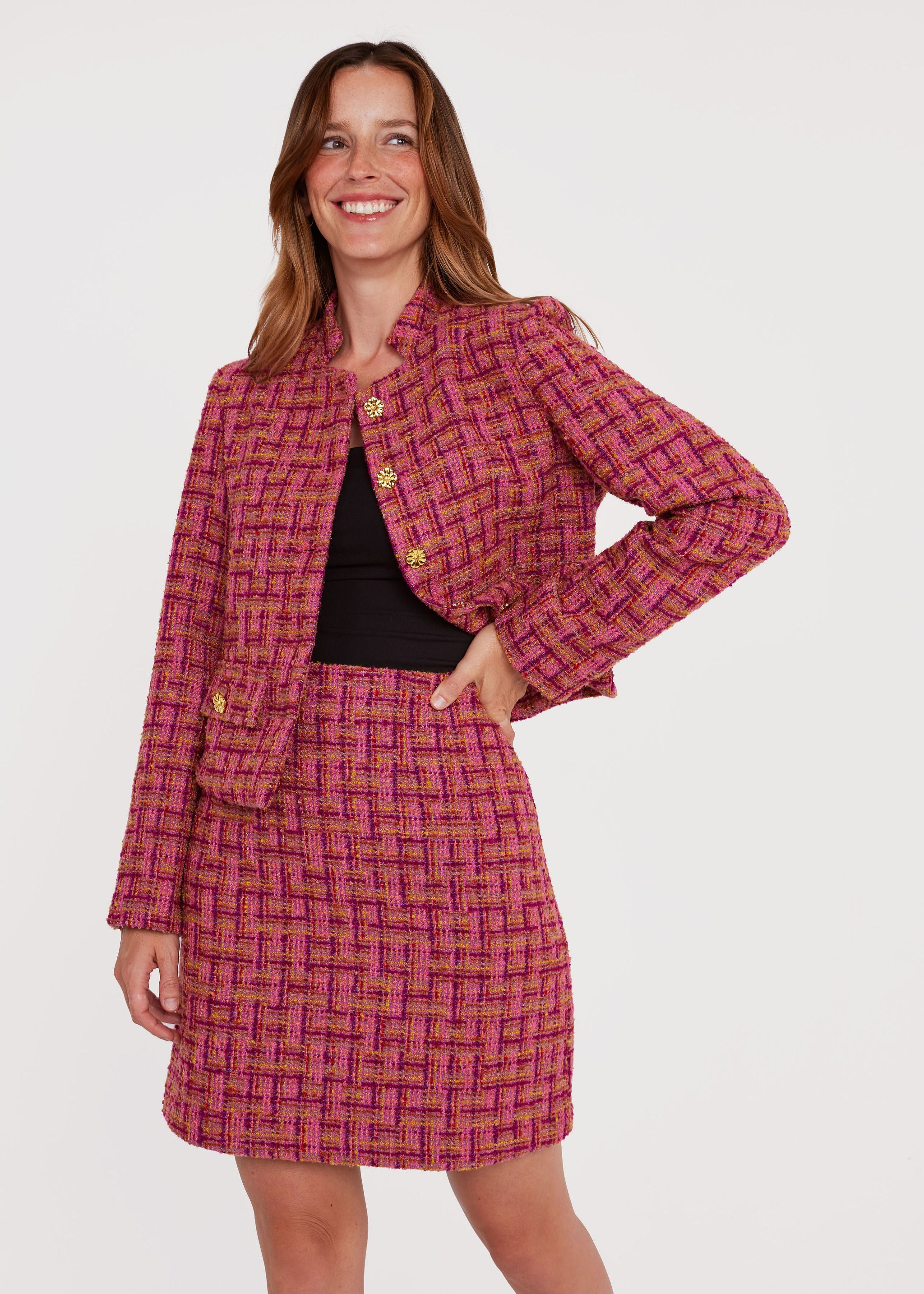 Lily Mini Skirt Mulberry Boucle Tweed
