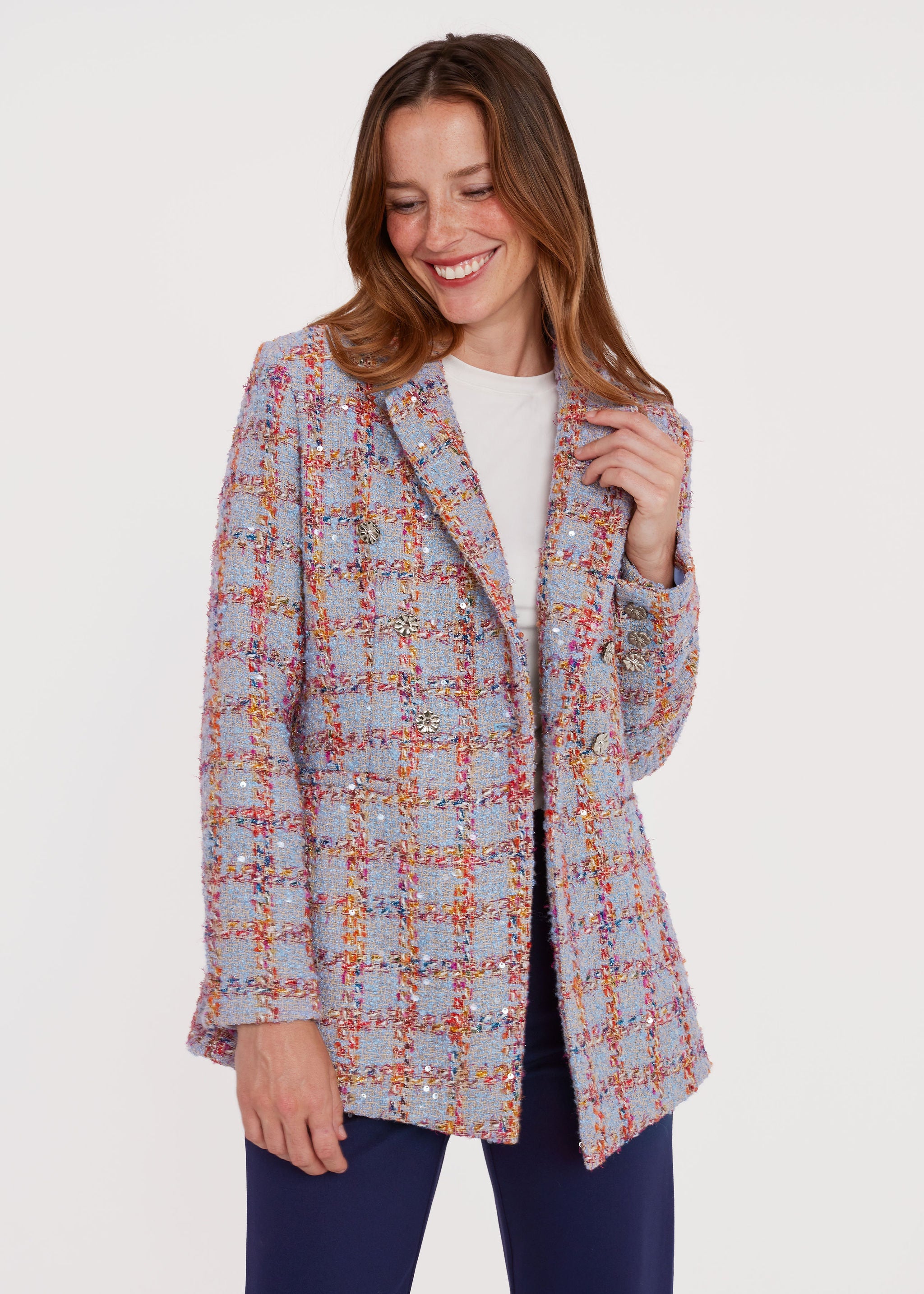 Calvin Blazer Windowpane Ribbon Tweed