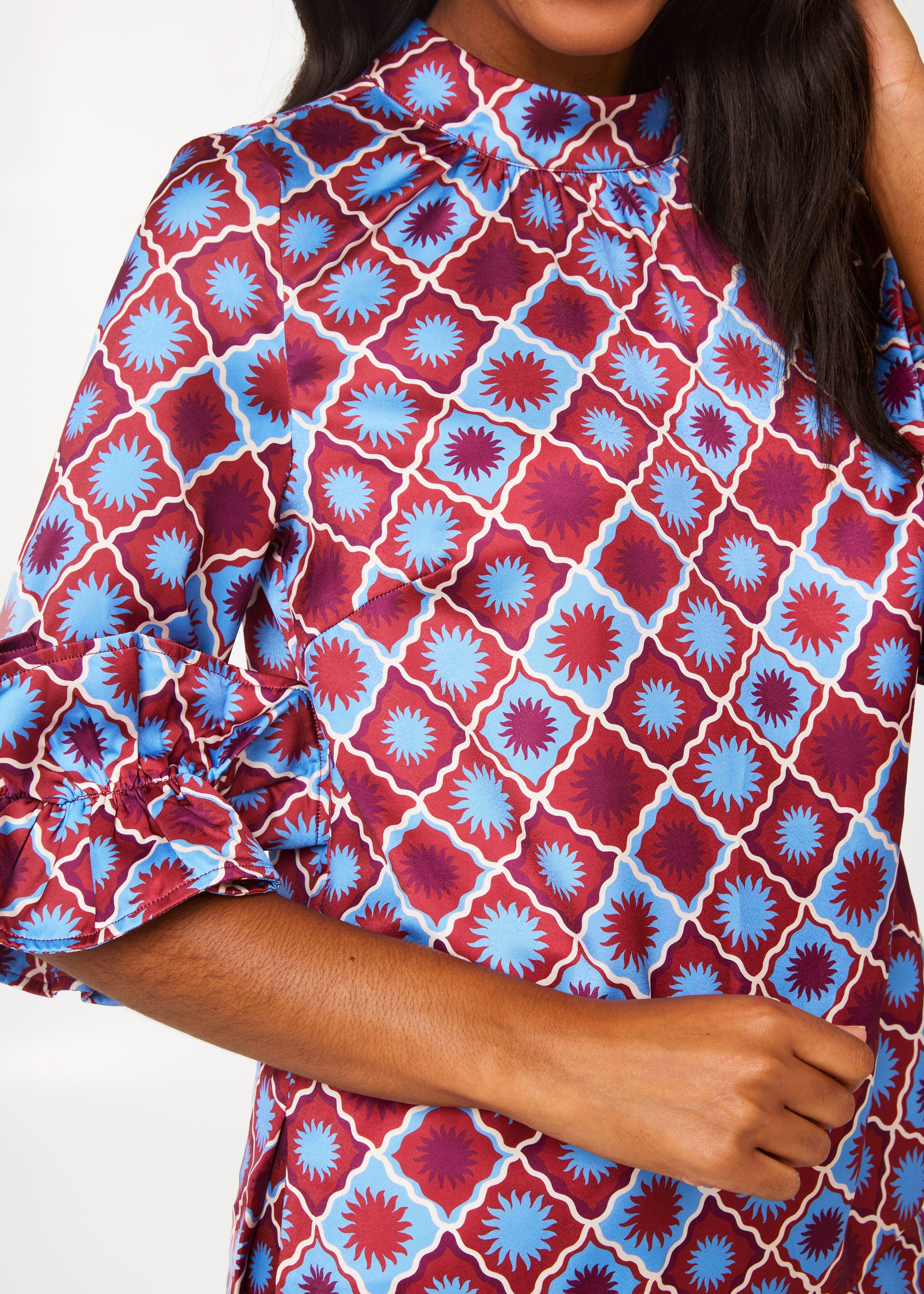 Bronwyn Top Burgundy Sunburst Satin