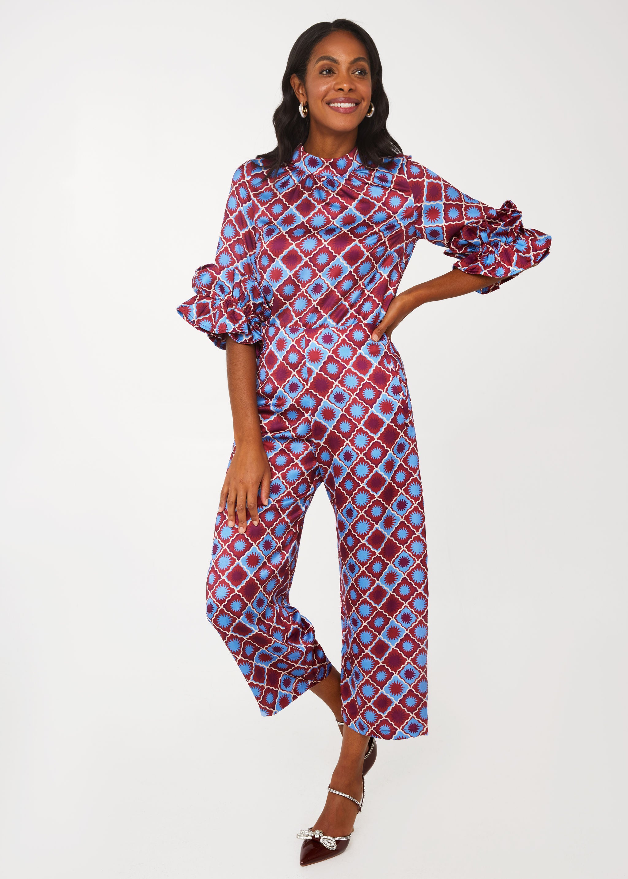 Taylor Pant Burgundy Sunburst Satin