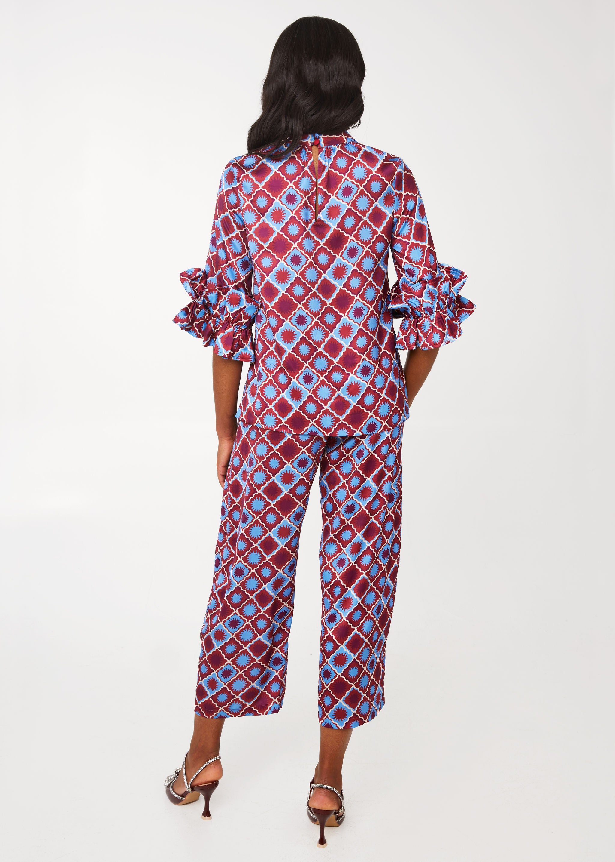 Bronwyn Top Burgundy Sunburst Satin