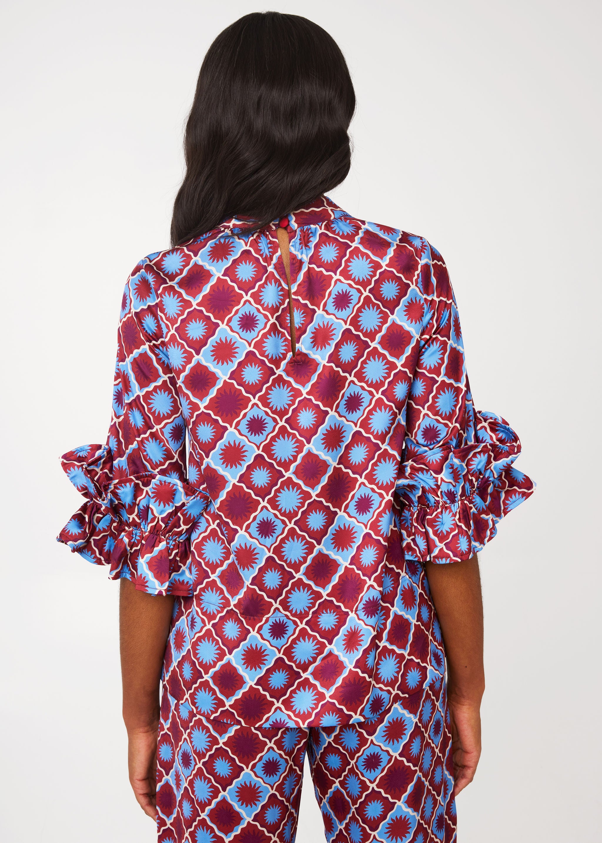 Bronwyn Top Burgundy Sunburst Satin