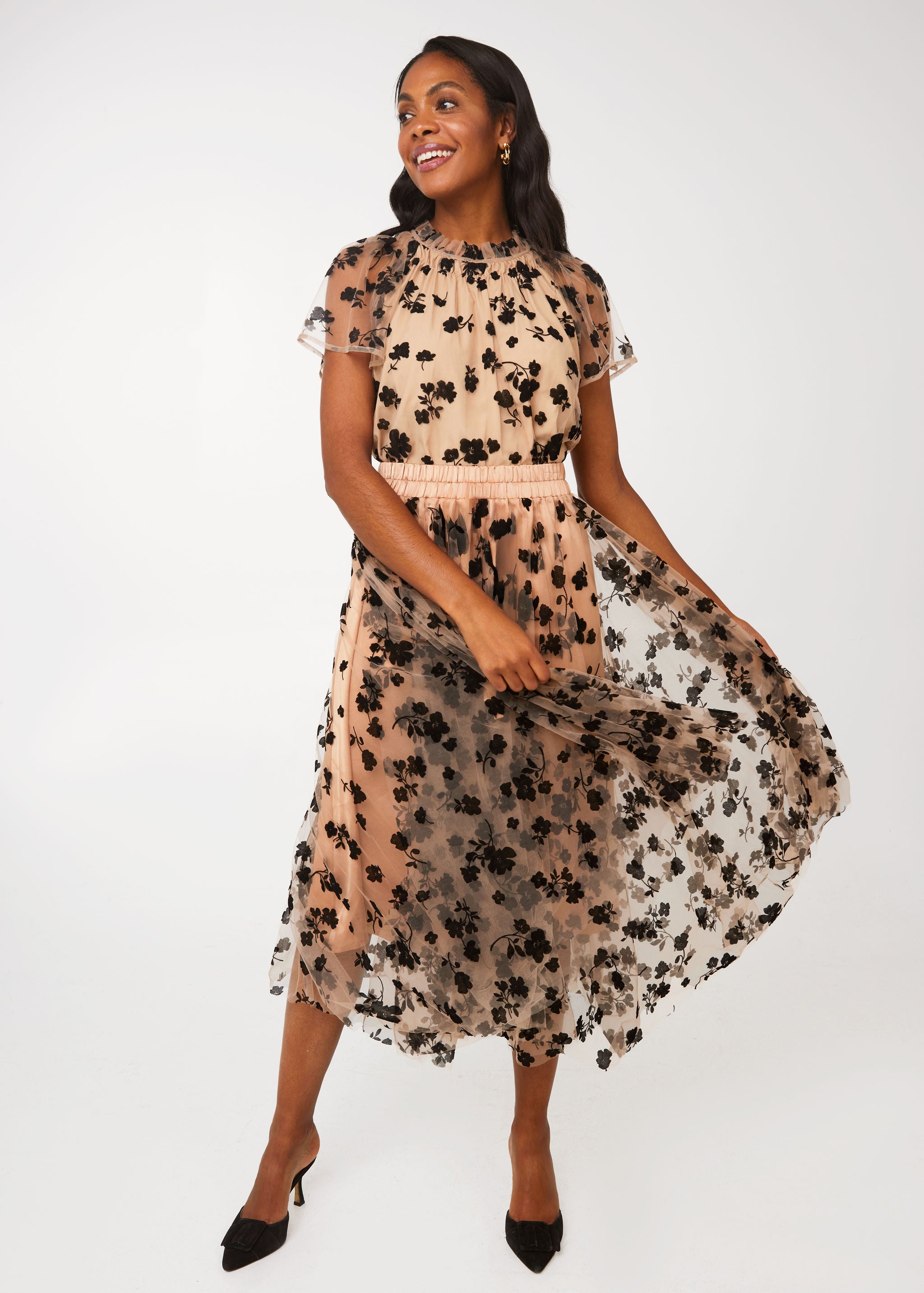 Quinn Blouse Nude Floral Velvet Tulle