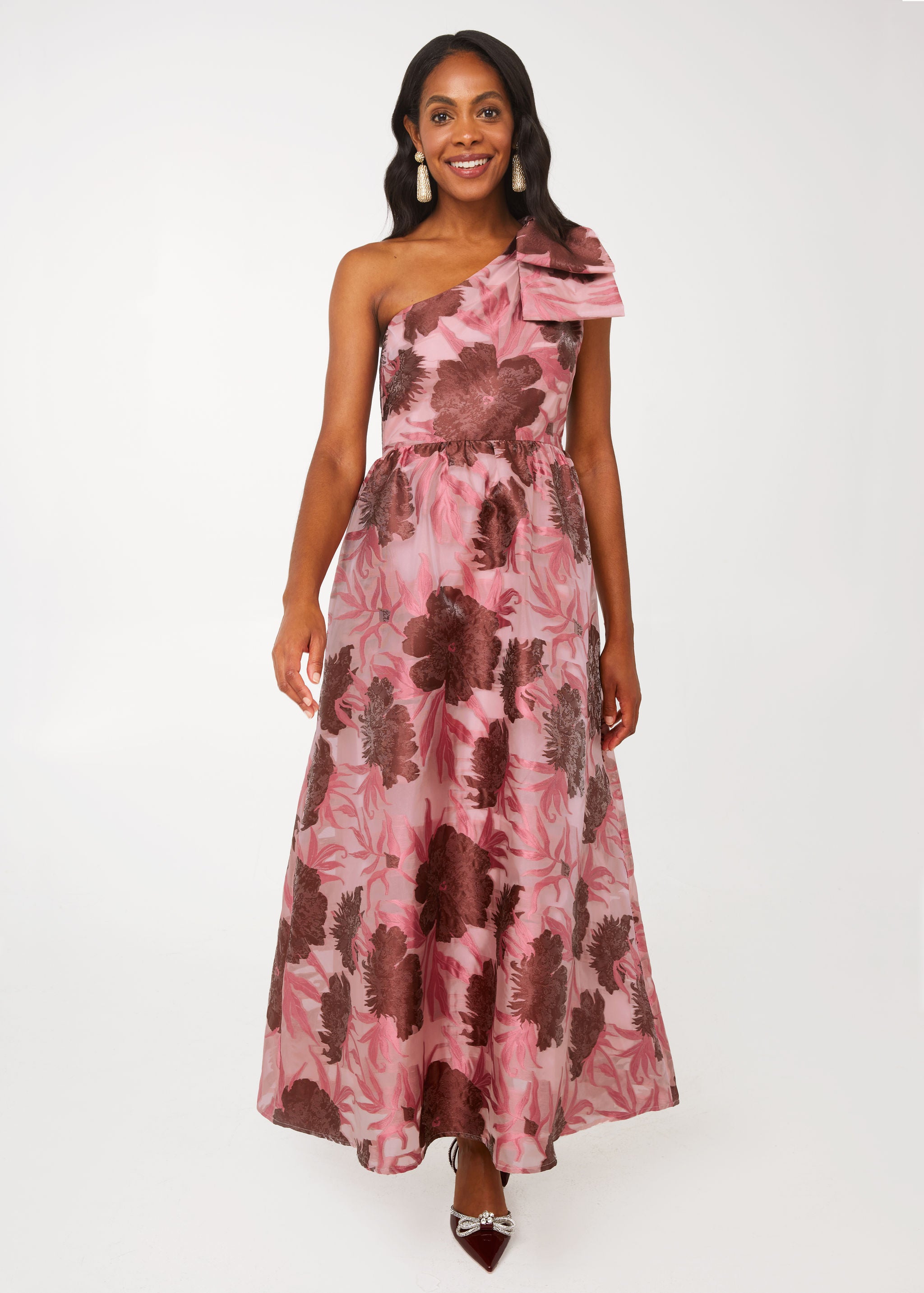 Caroline Gown Blush Pansy Vine Organza